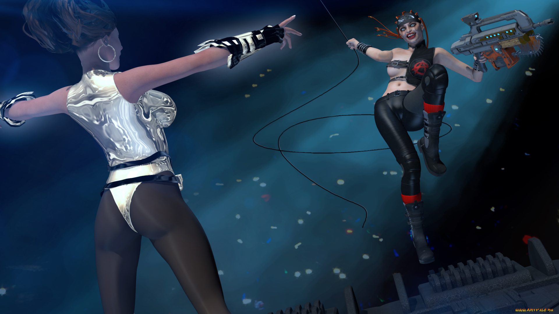 3д, графика, фантазия, , fantasy, девушка, взгляд, фон, amazonka, falling, arrow