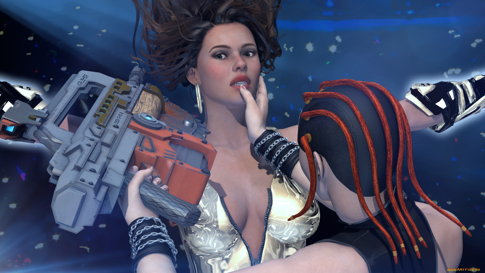 3д, графика, фантазия, , fantasy, взгляд, девушка, фон, amazonka, falling, arrow