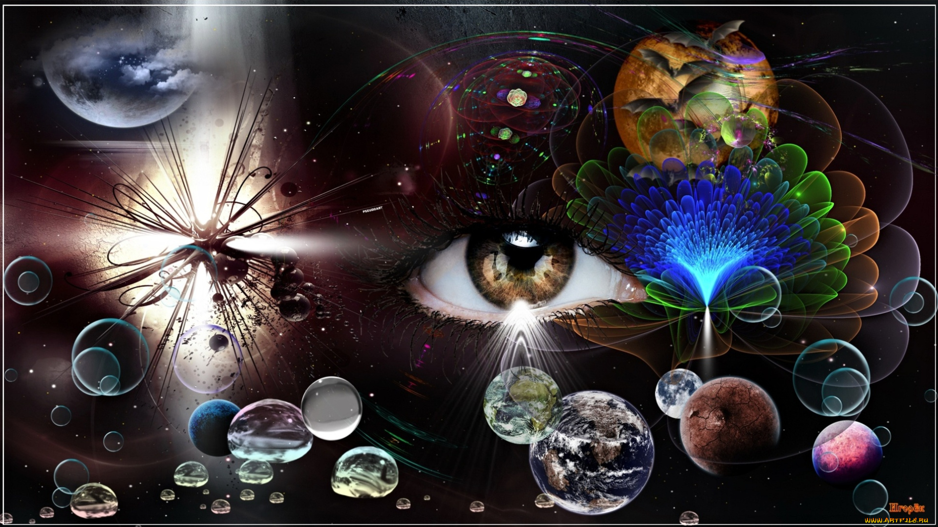 3д, графика, глаза, , eyes, капли, планеты, абстракция, взгляд, глаз