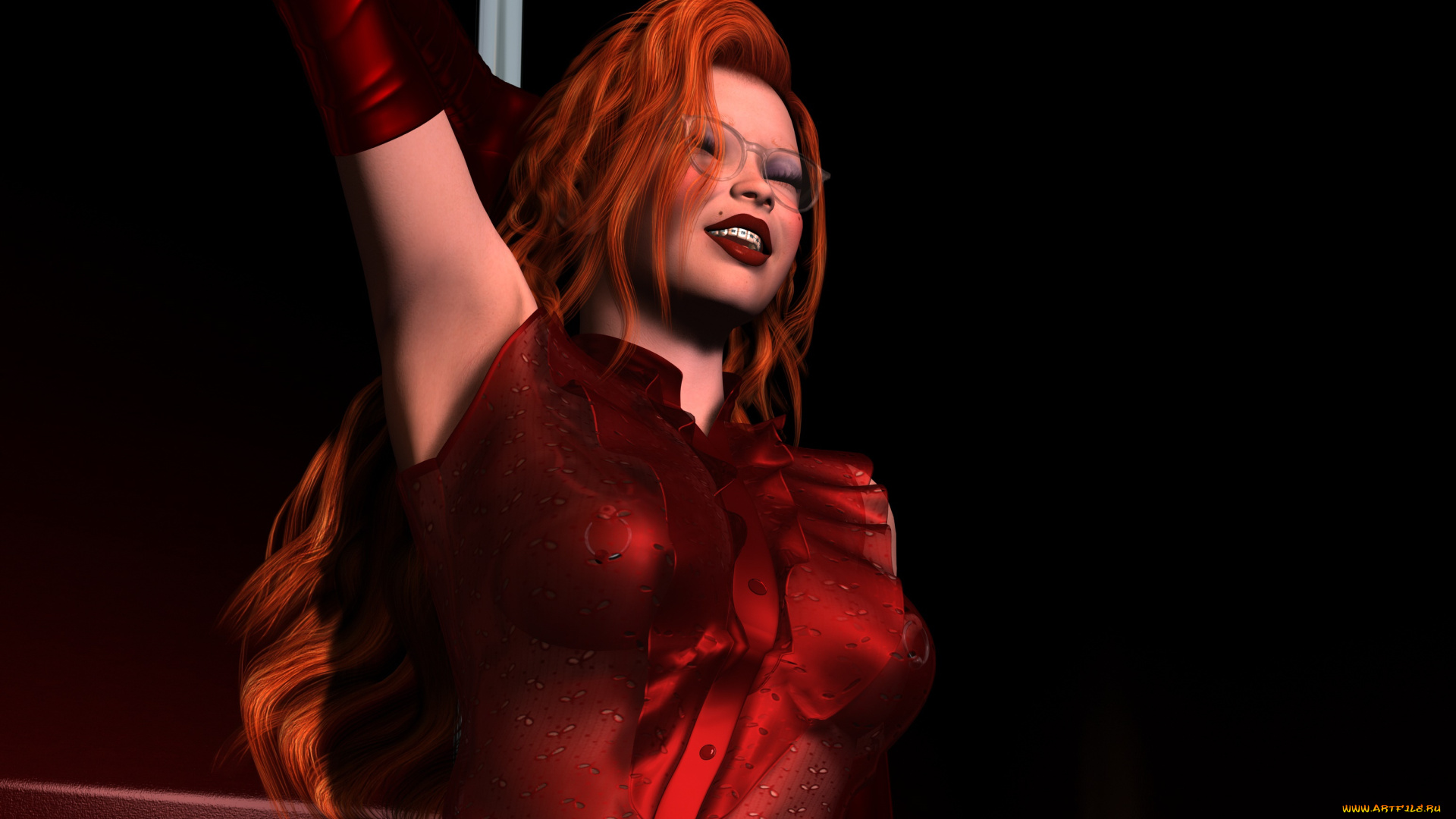 3д, графика, люди, , people, очки, рыжая, фон, взгляд, девушка