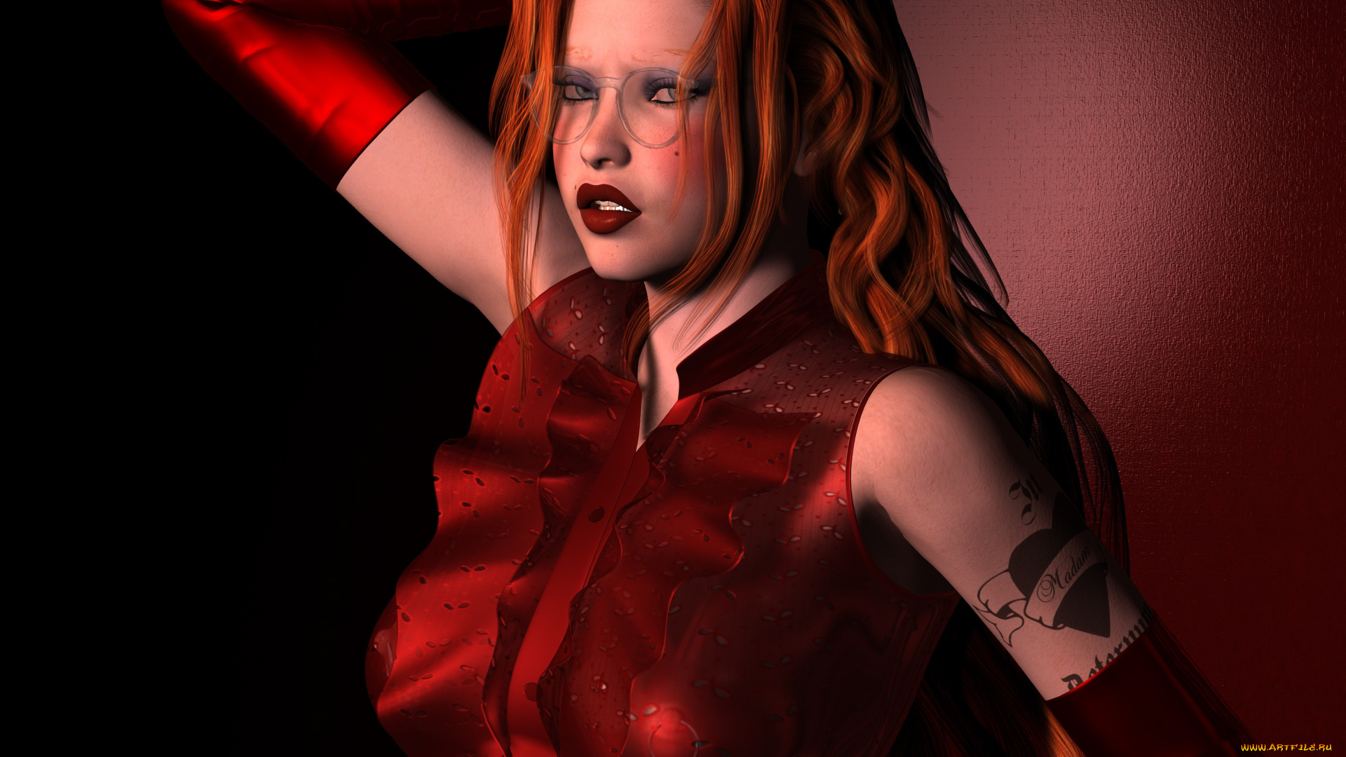 3д, графика, люди, , people, очки, рыжая, фон, взгляд, девушка