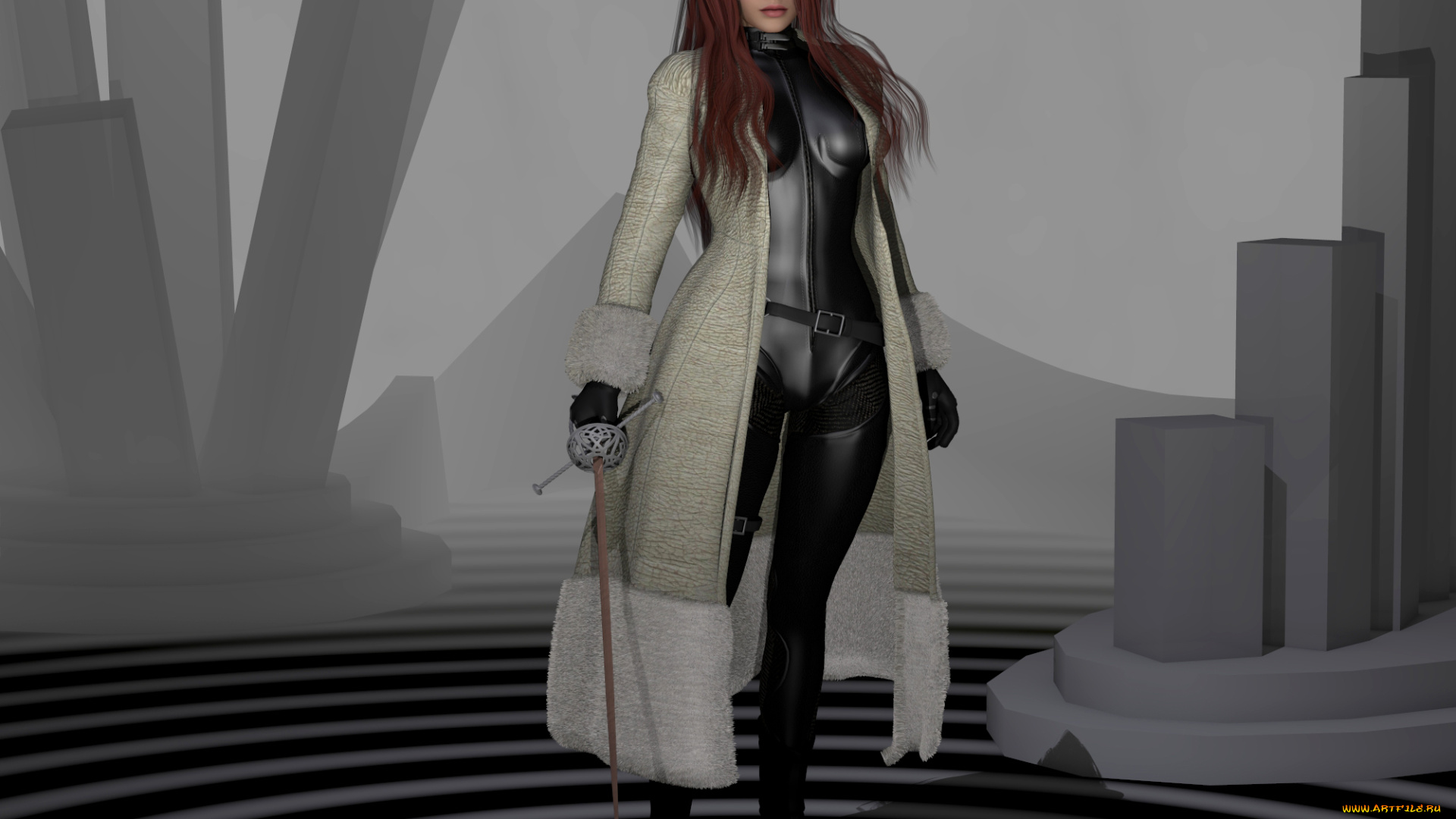 3д, графика, люди, , people, шпага, фон, взгляд, девушка