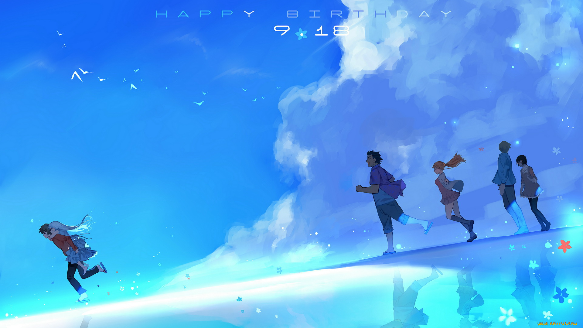 аниме, anohana, небо, joseph, lee, девушки, парни, yadomi, jinta, tsurumi, chiriko, honma, meiko, hisakawa, tetsudou, anjou, naruko