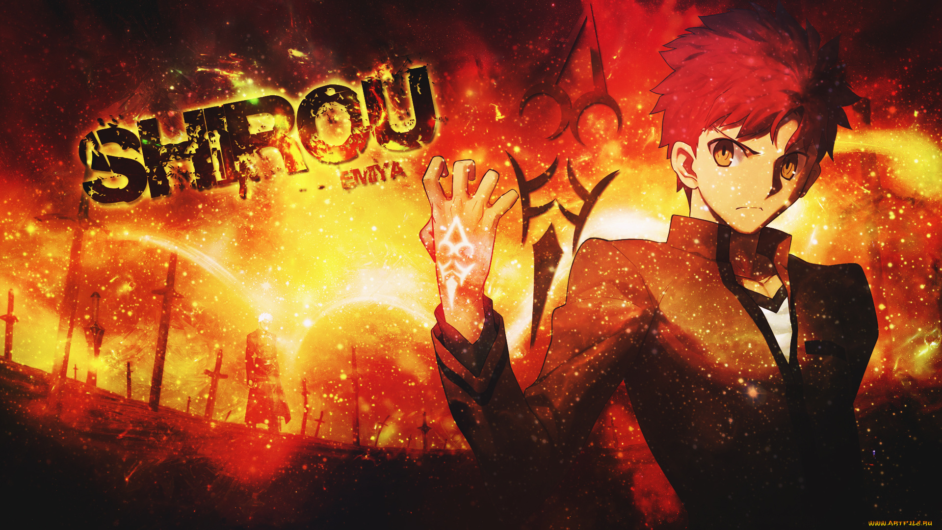 аниме, fate, stay, night, эмия, широ, парень, арт, абстракция, dinocojv