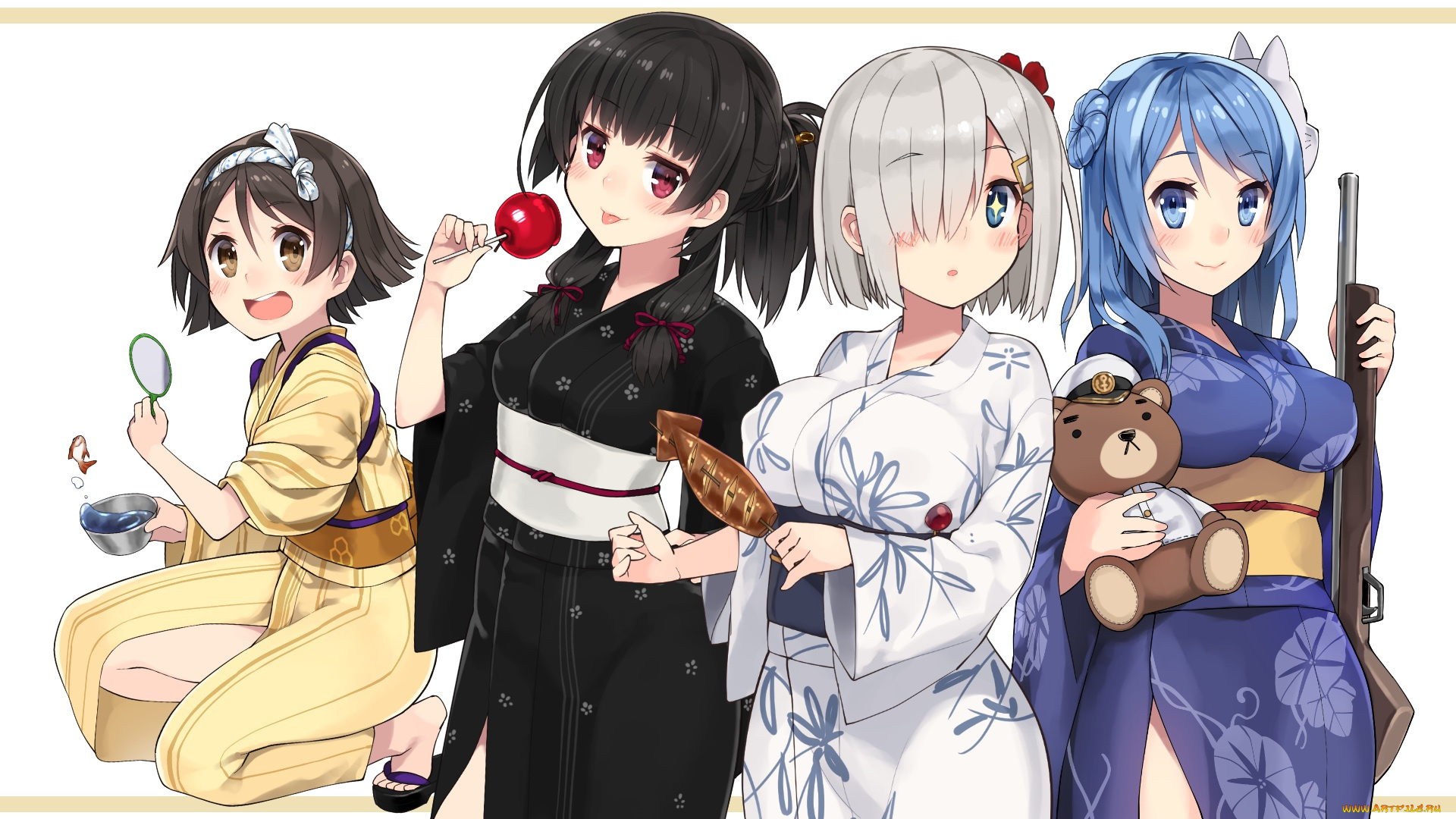 аниме, kantai, collection, kuro, chairo, no, neko, девушки, арт, urakaze, tanikaze, isokaze, kancolle, hamakaze, kantai, collection