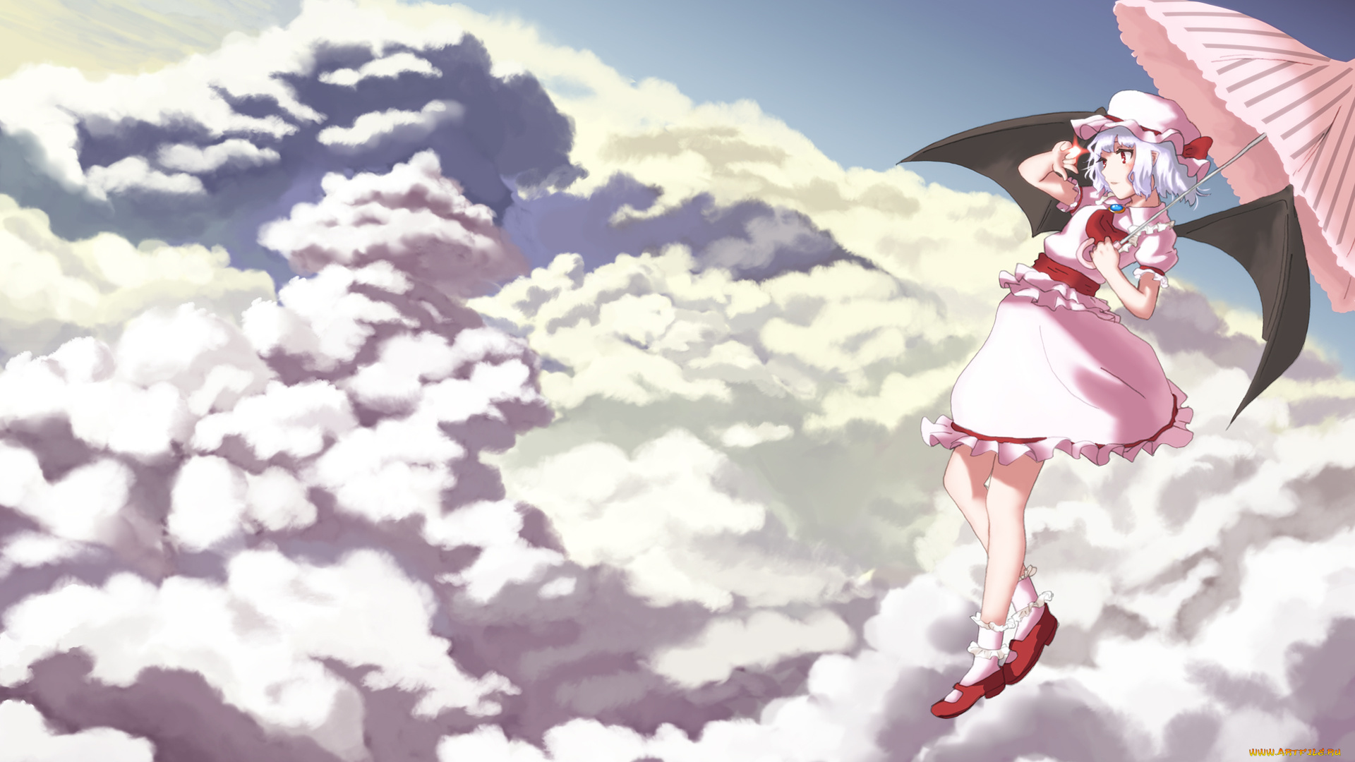 аниме, touhou, облака, арт, remilia, scarlet, kujou, natsume, девушка