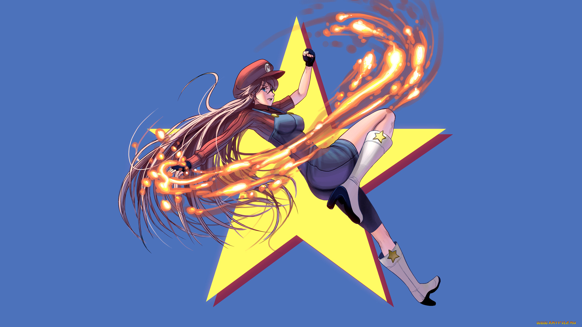 аниме, unknown, , другое, фон, masao, mario, super, огонь, девушка