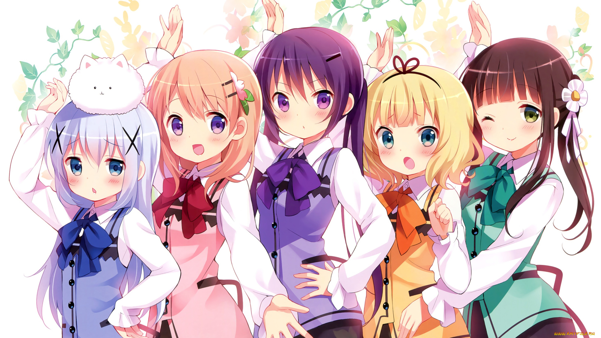 аниме, unknown, , другое, koi, группа, девочки, ujimatsu, chiya, арт, gochuumon, wa, usagi, desu, ka, tippy, tedeza, rize, kirima, sharo, kafuu, chino, hoto, kokoa