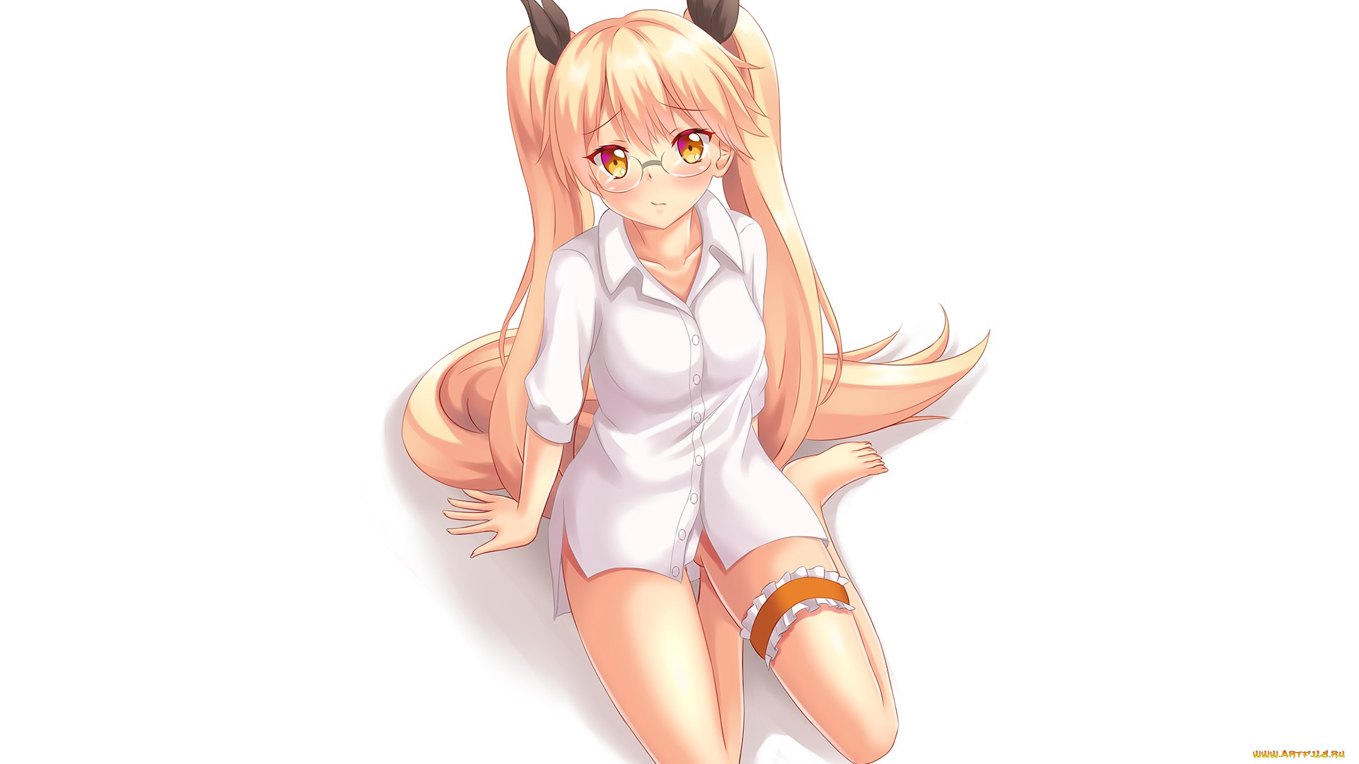 аниме, unknown, , другое, волосы, фон, взгляд, очки, девушка