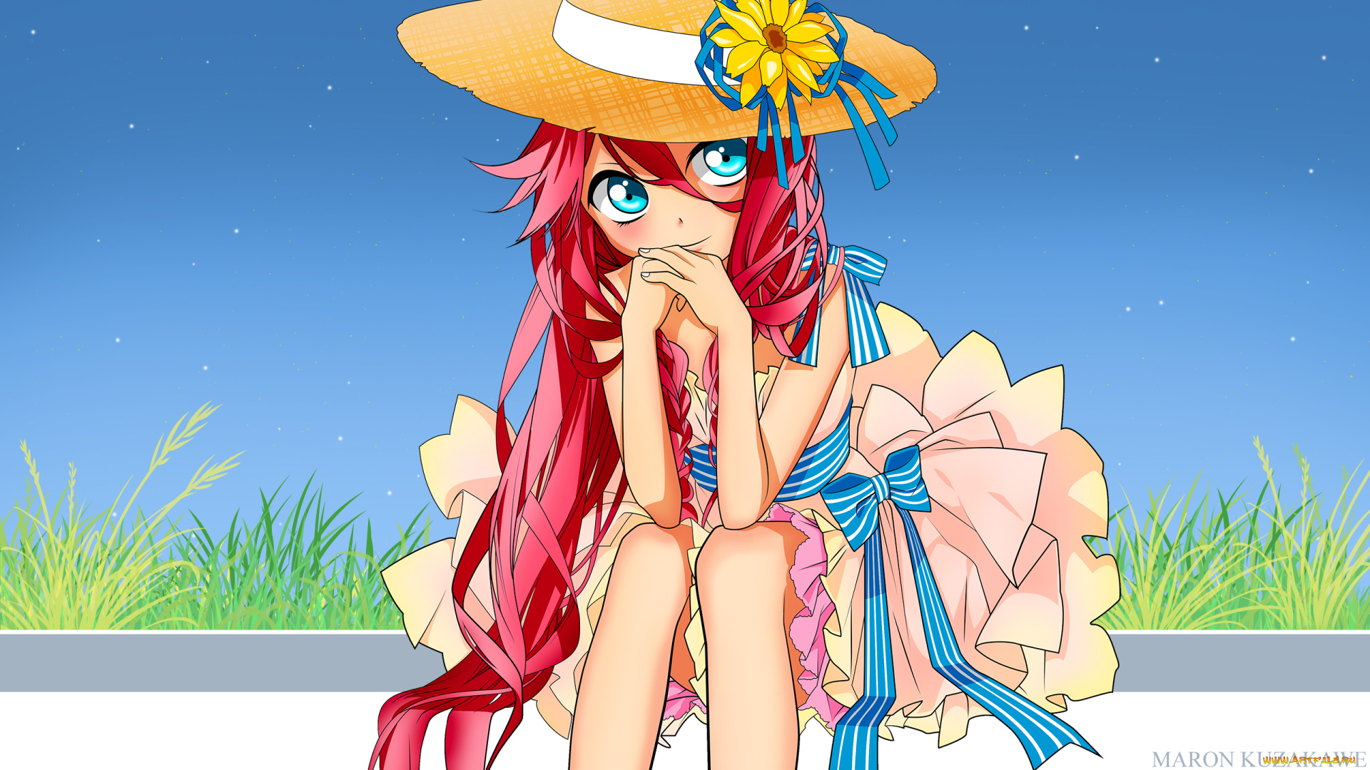 аниме, vocaloid, dress, ia, kuzakawe, eyes, maron, long, blue, hair, red