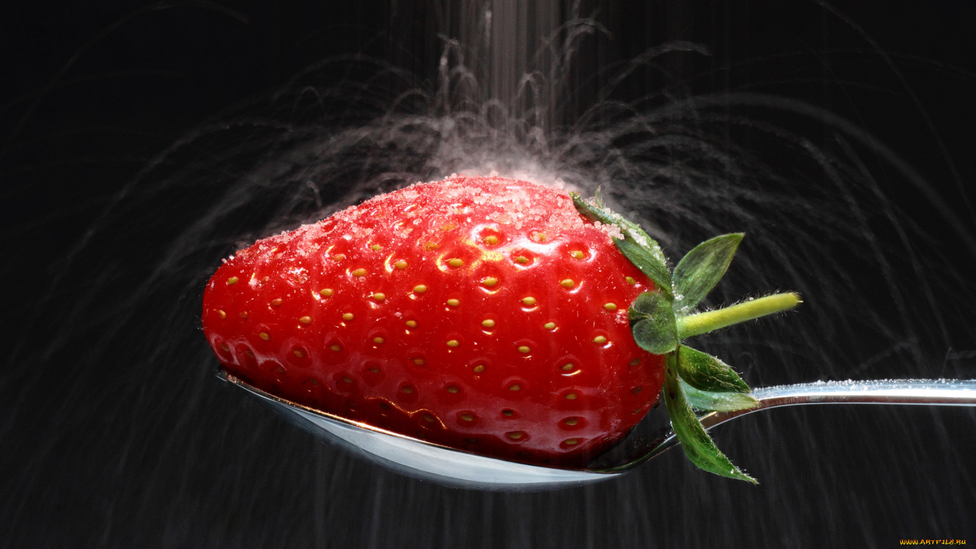 еда, клубника, , земляника, ложка, ягодка, струя