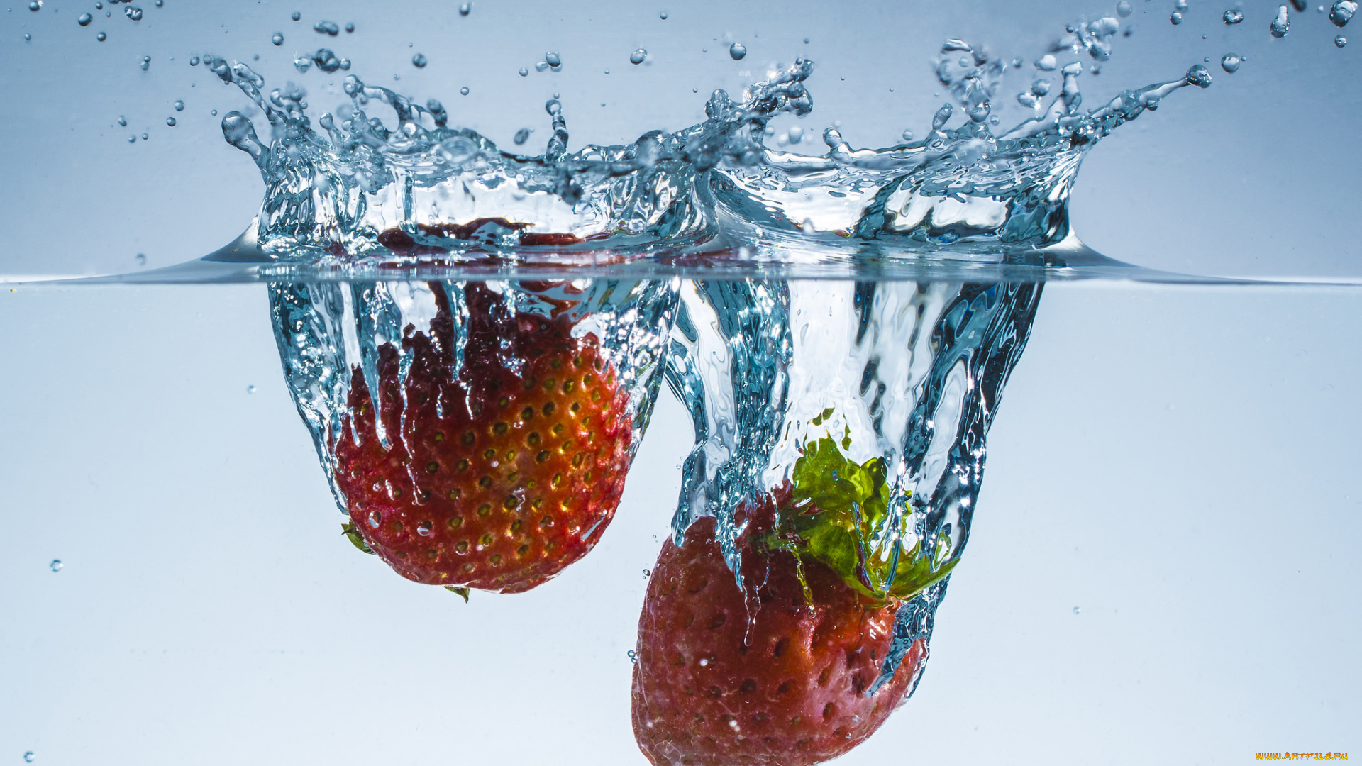 еда, клубника, , земляника, вода, ягоды, брызги