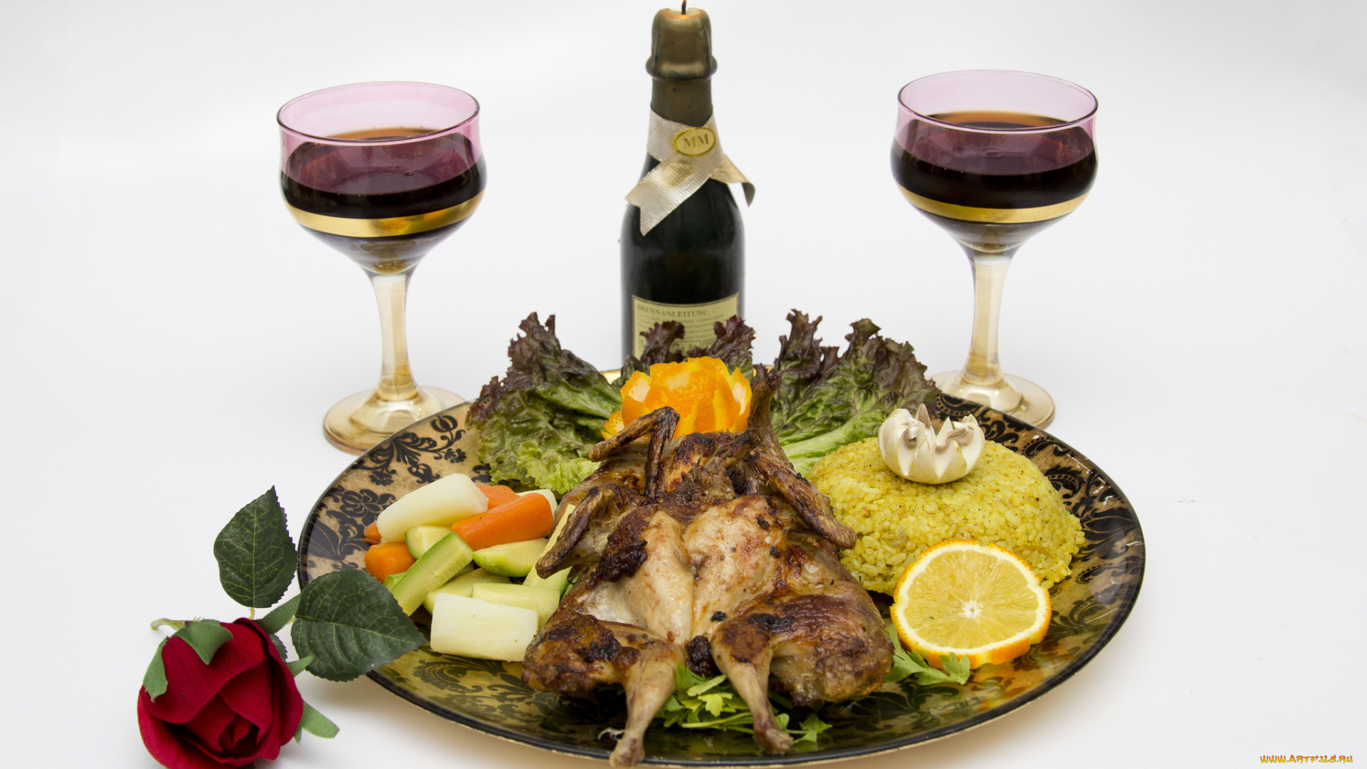 еда, мясные, блюда, овощи, курица, вино