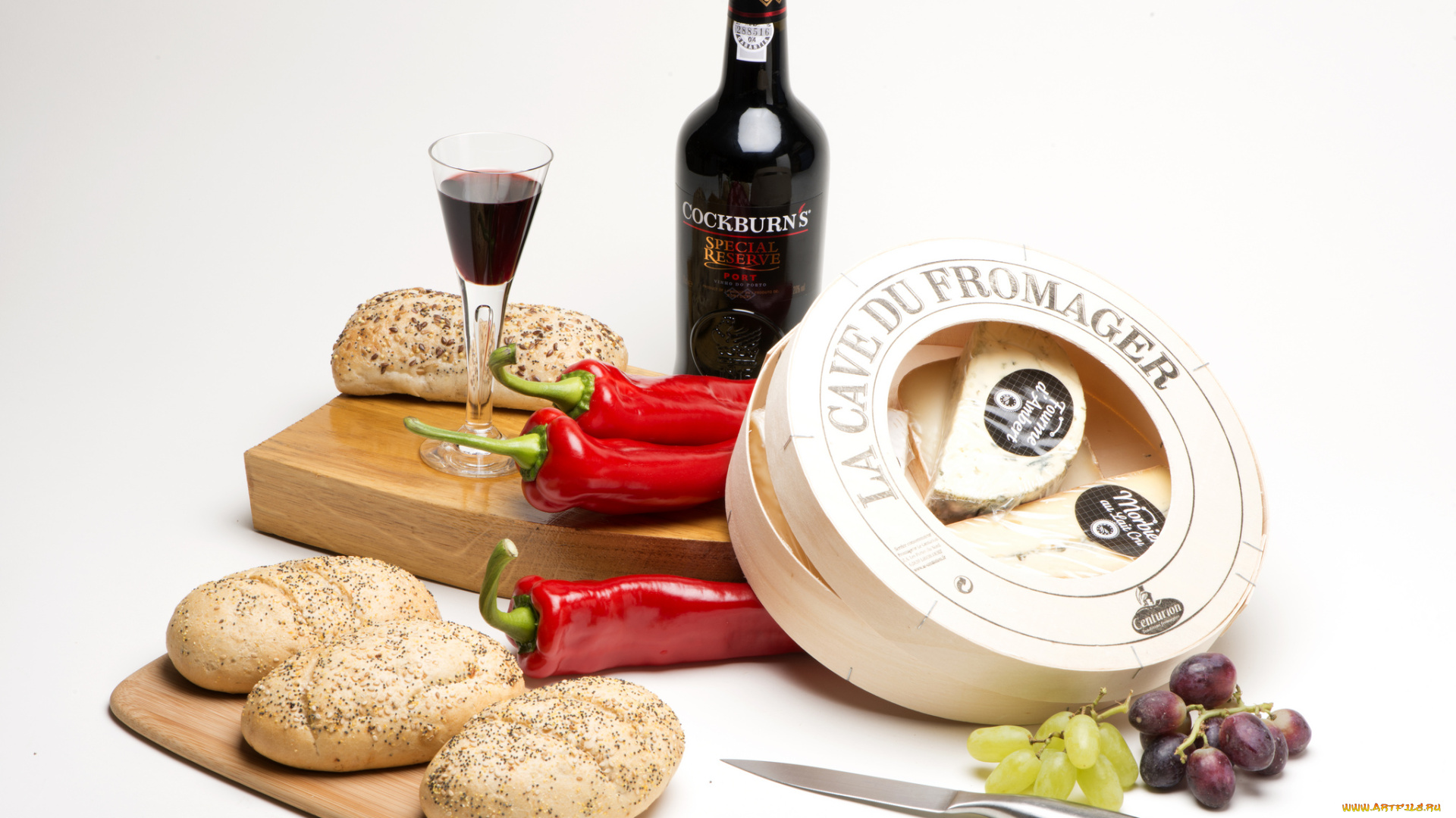 еда, натюрморт, хлеб, вино, сыр, виноград, перец