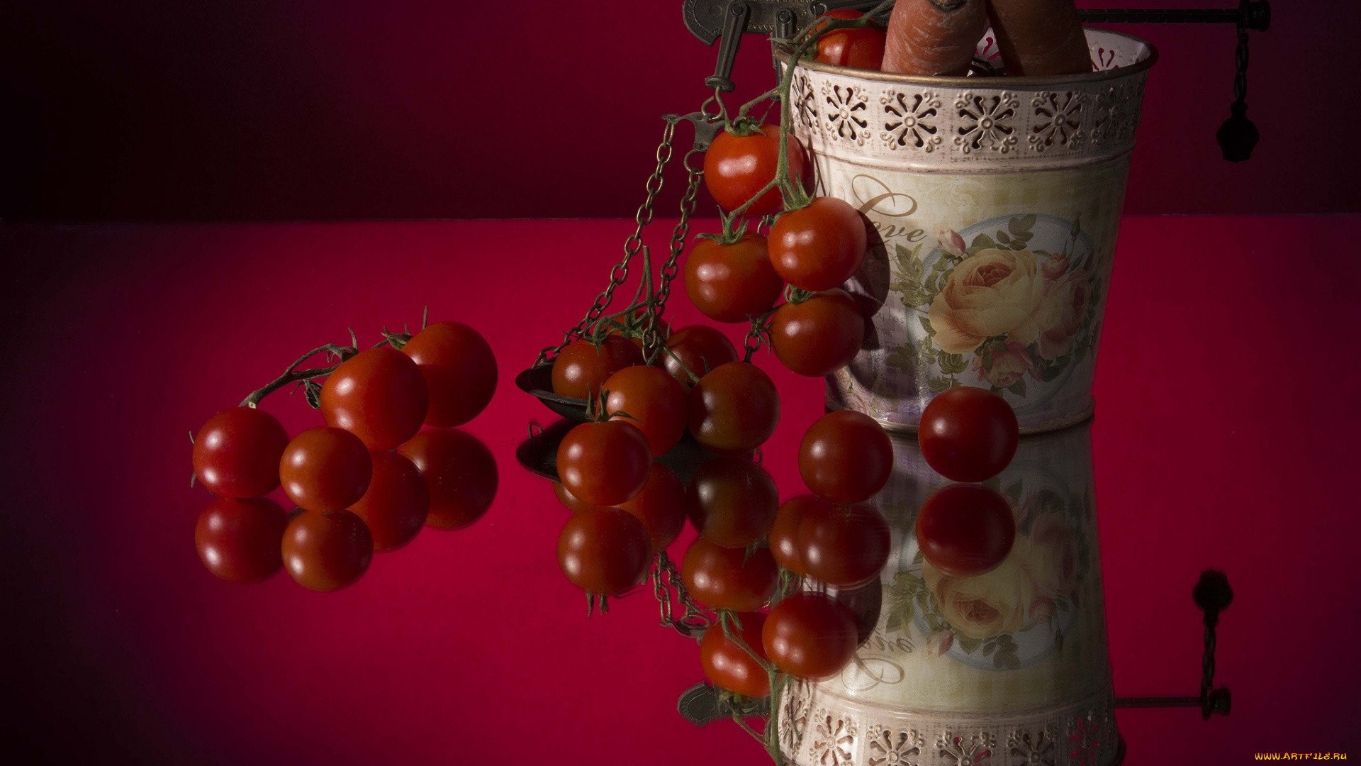 еда, овощи, ваза, морковка, томаты