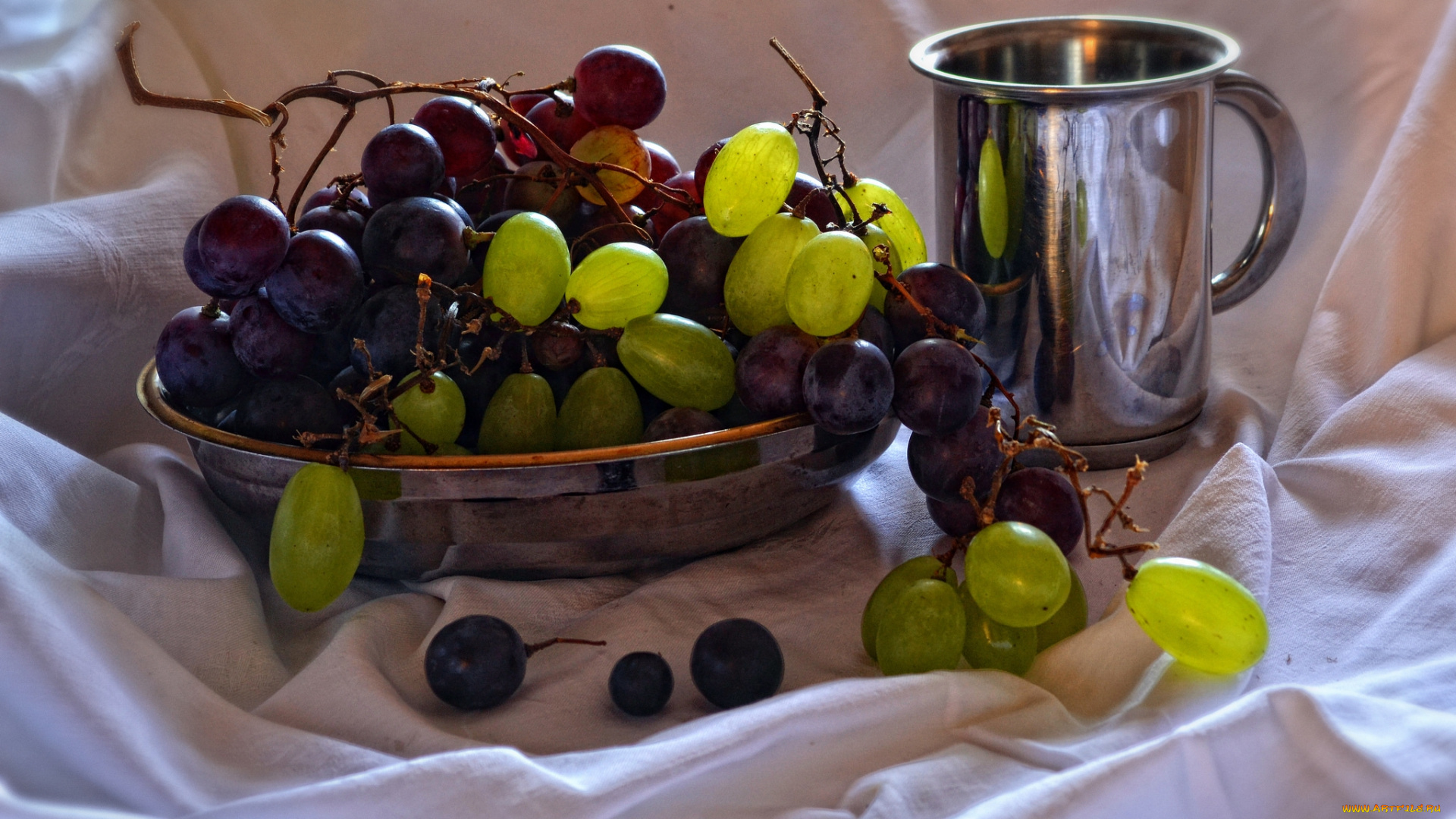 еда, виноград, миска, кружка