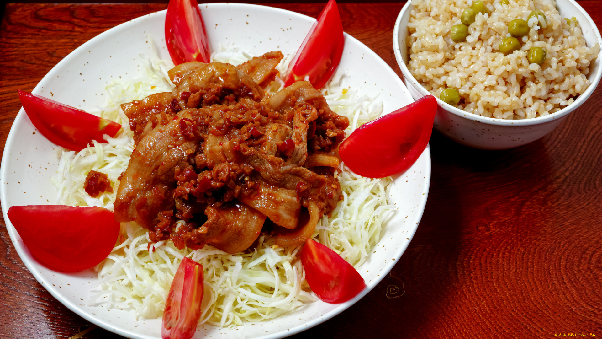 еда, вторые, блюда, салат, рис, овощи