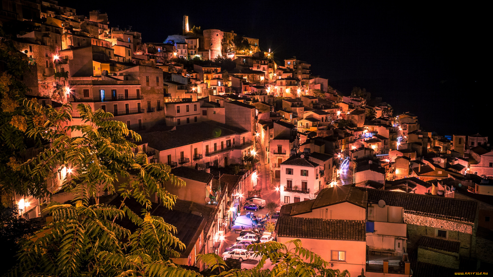 города, -, огни, ночного, города, ночь, огни, поселок