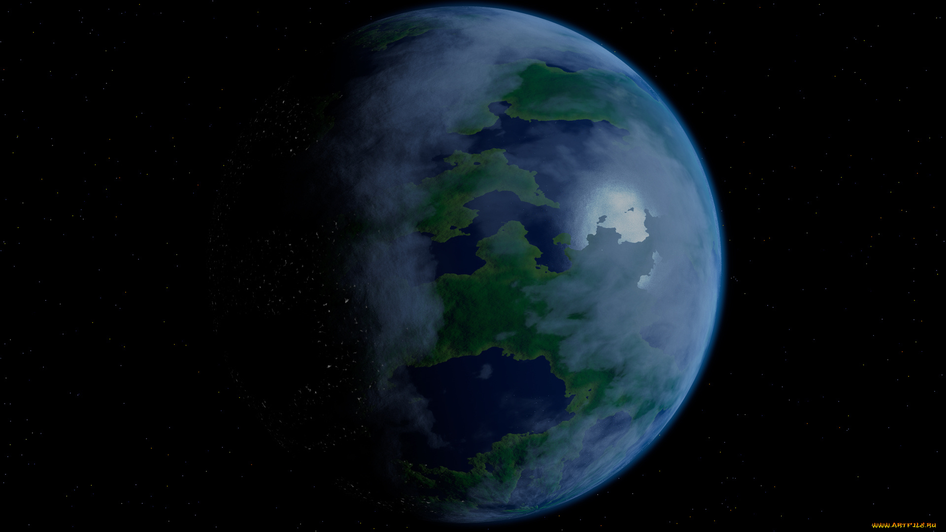 космос, арт, звезды, поверхность, планета