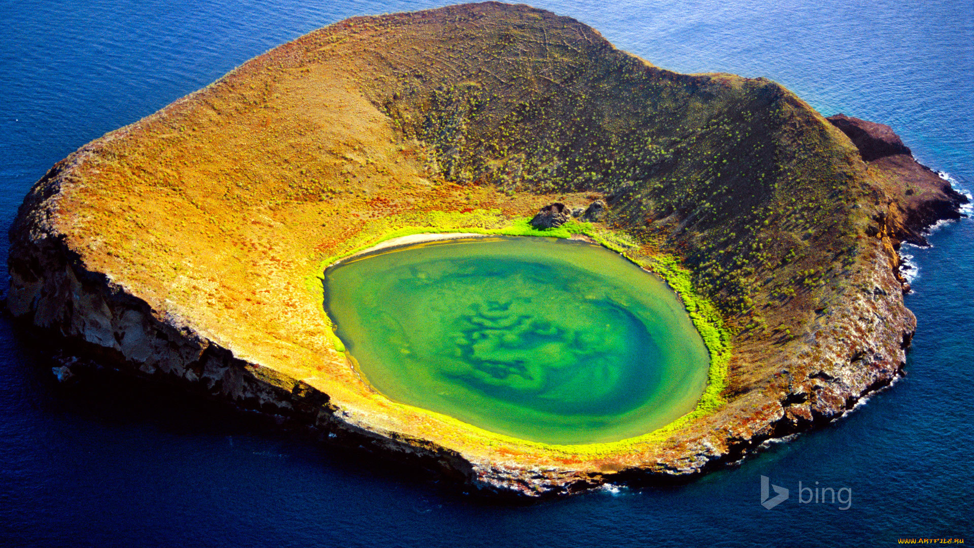 природа, другое, сантьяго-айленд, галапагосские, острова, эквадор, вулкан, кратер, море