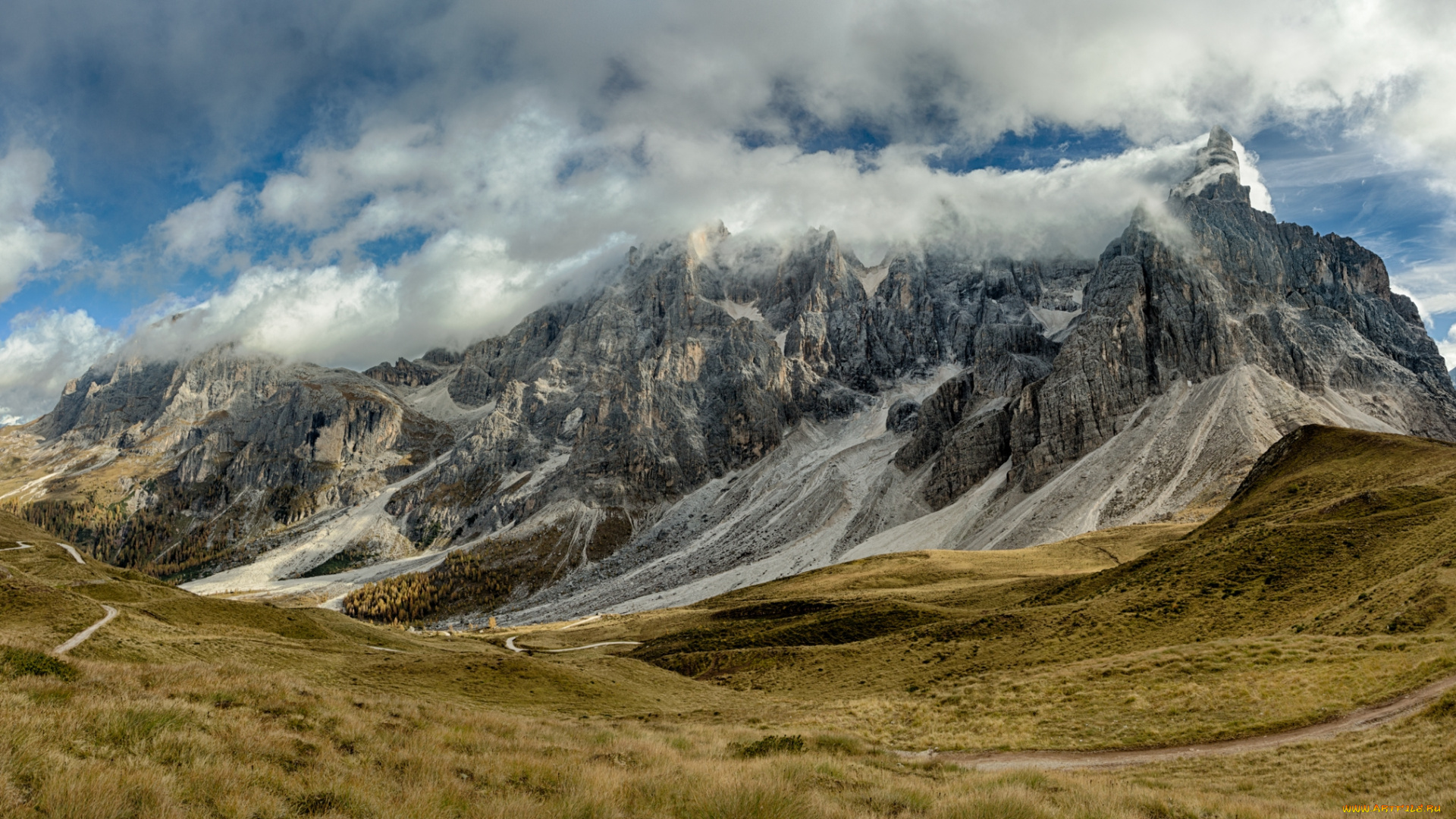 природа, горы, облака, долина, гора