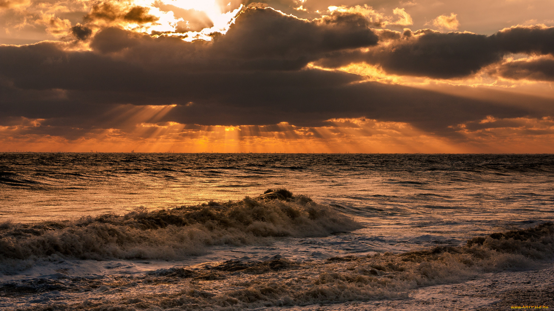 природа, моря, океаны, океан, волны, тучи, сумрак