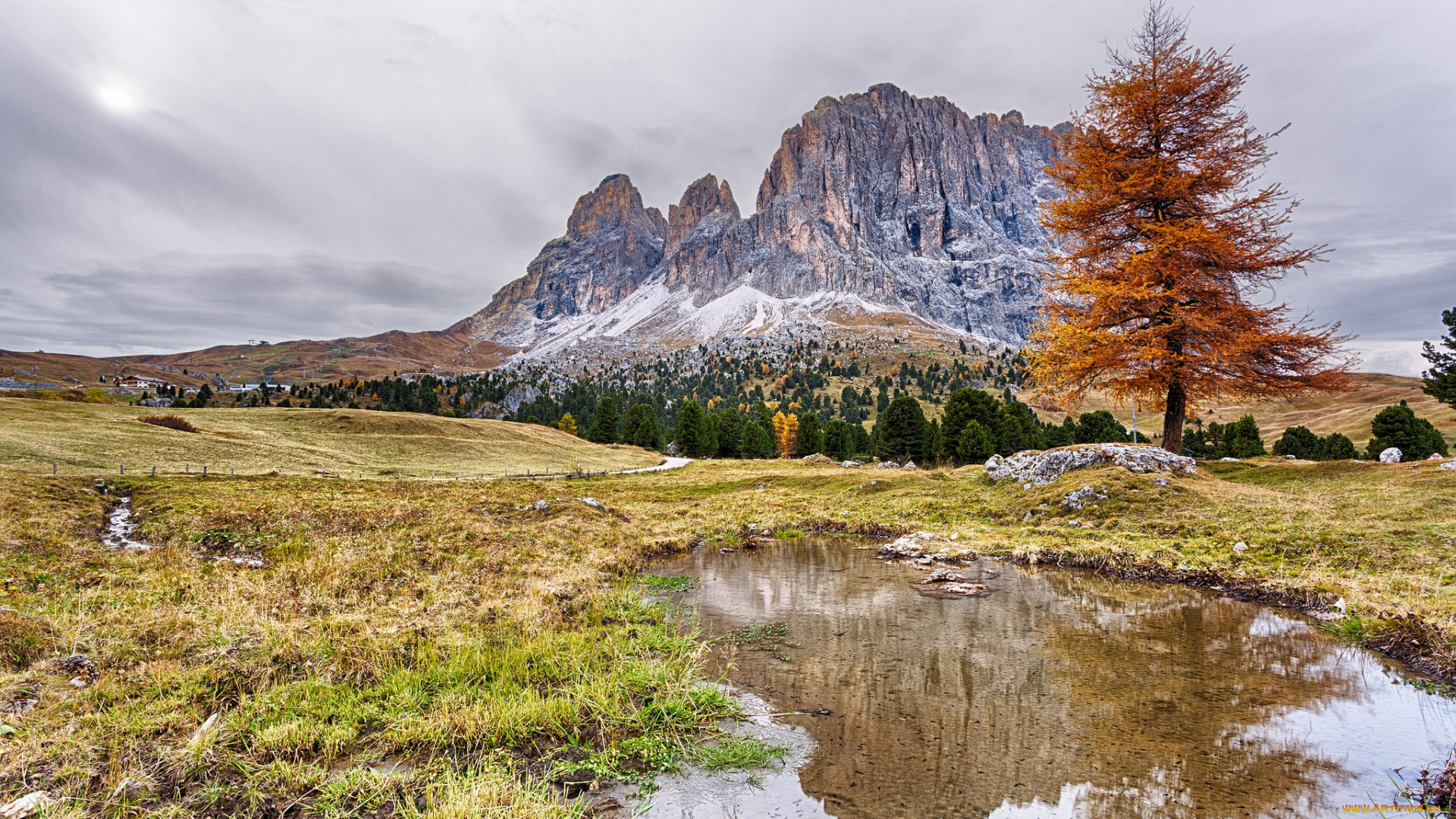 природа, пейзажи, лужа, горы, поле