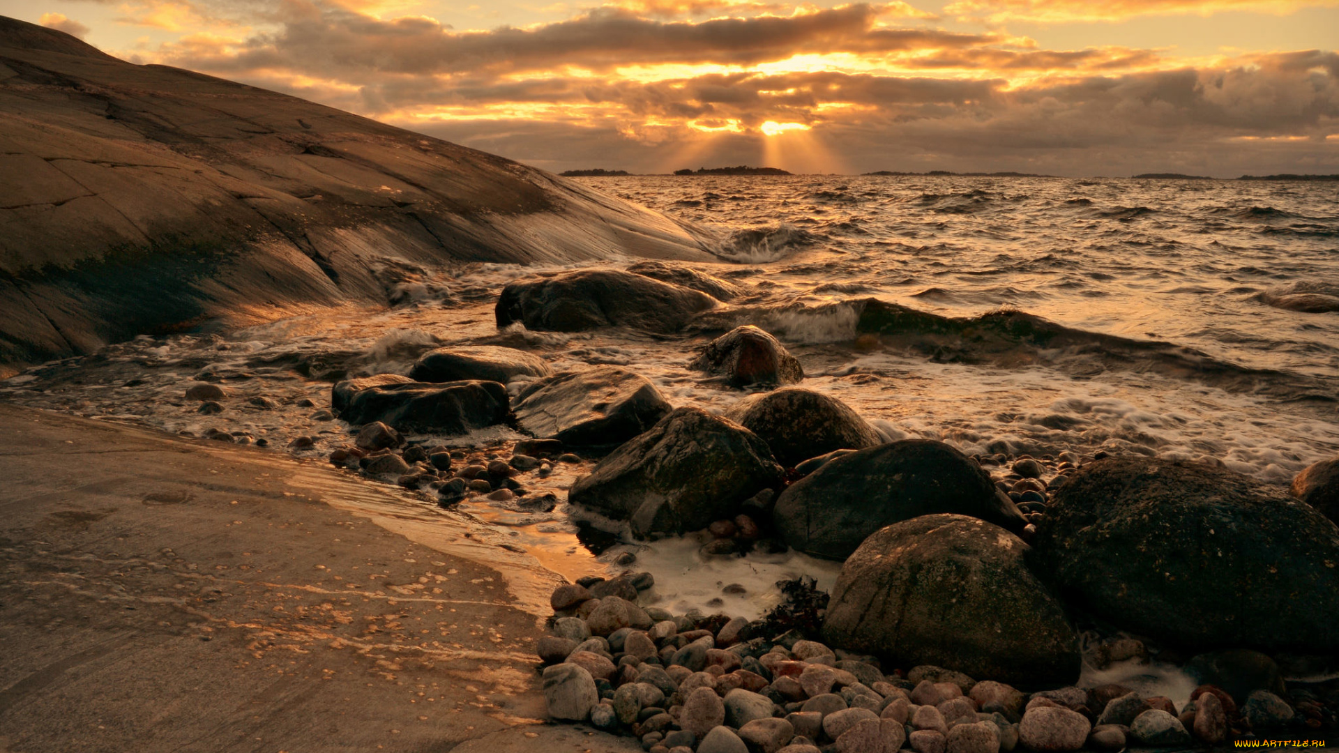 природа, побережье, сумрак, тучи, скалы, океан