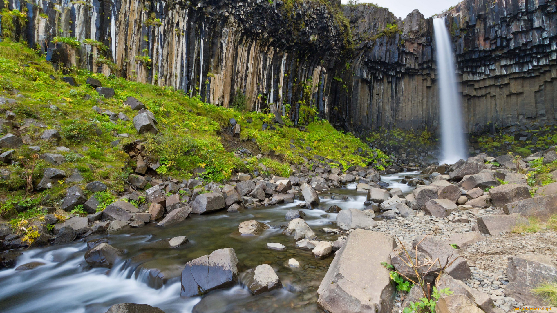природа, водопады, камни, скала, поток