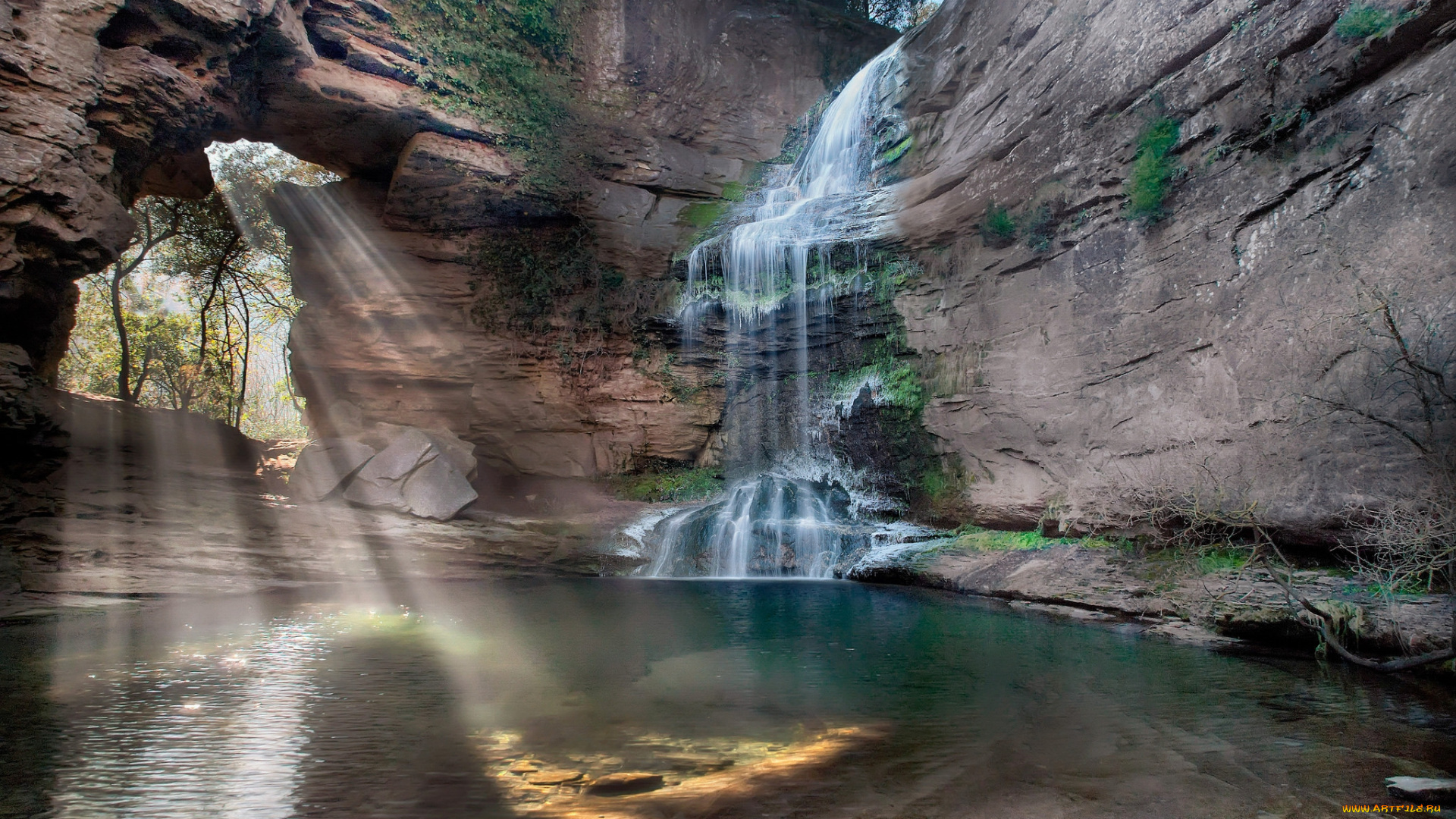 природа, водопады, лес, река, водопад