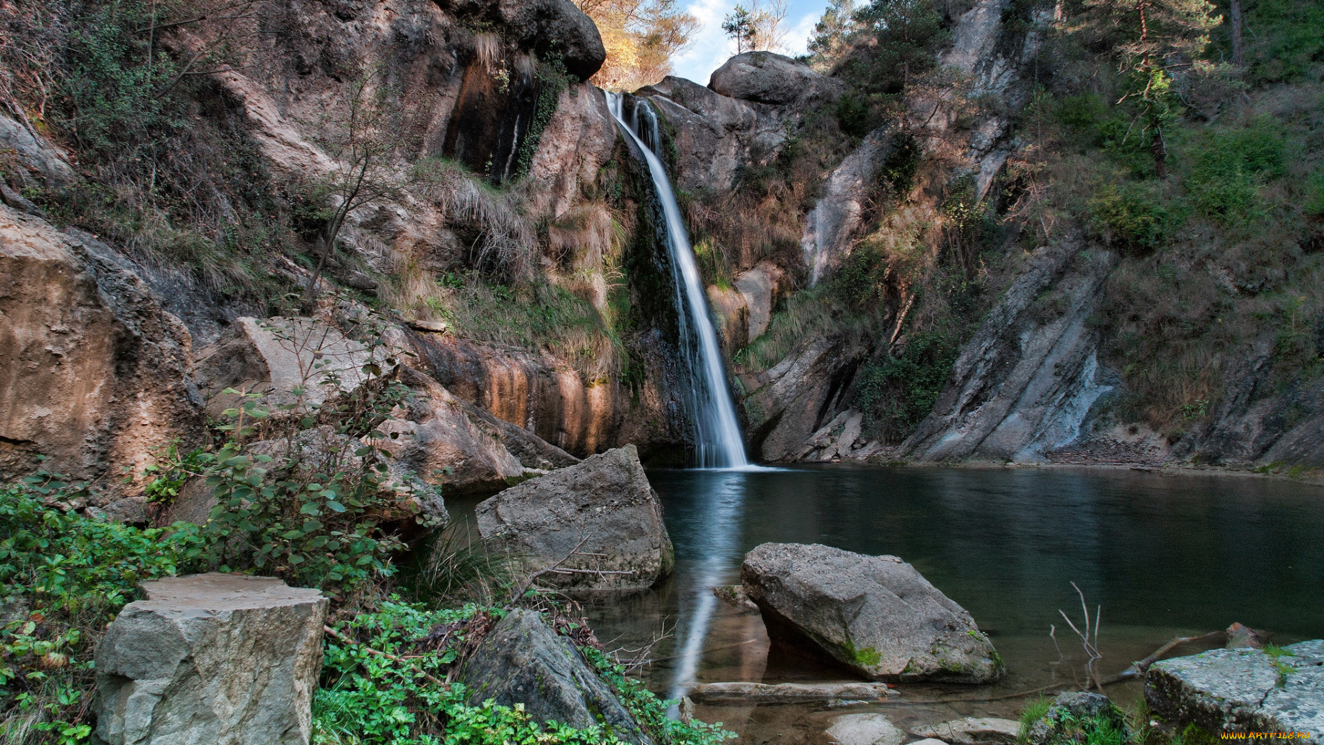 природа, водопады, лес, река, водопад