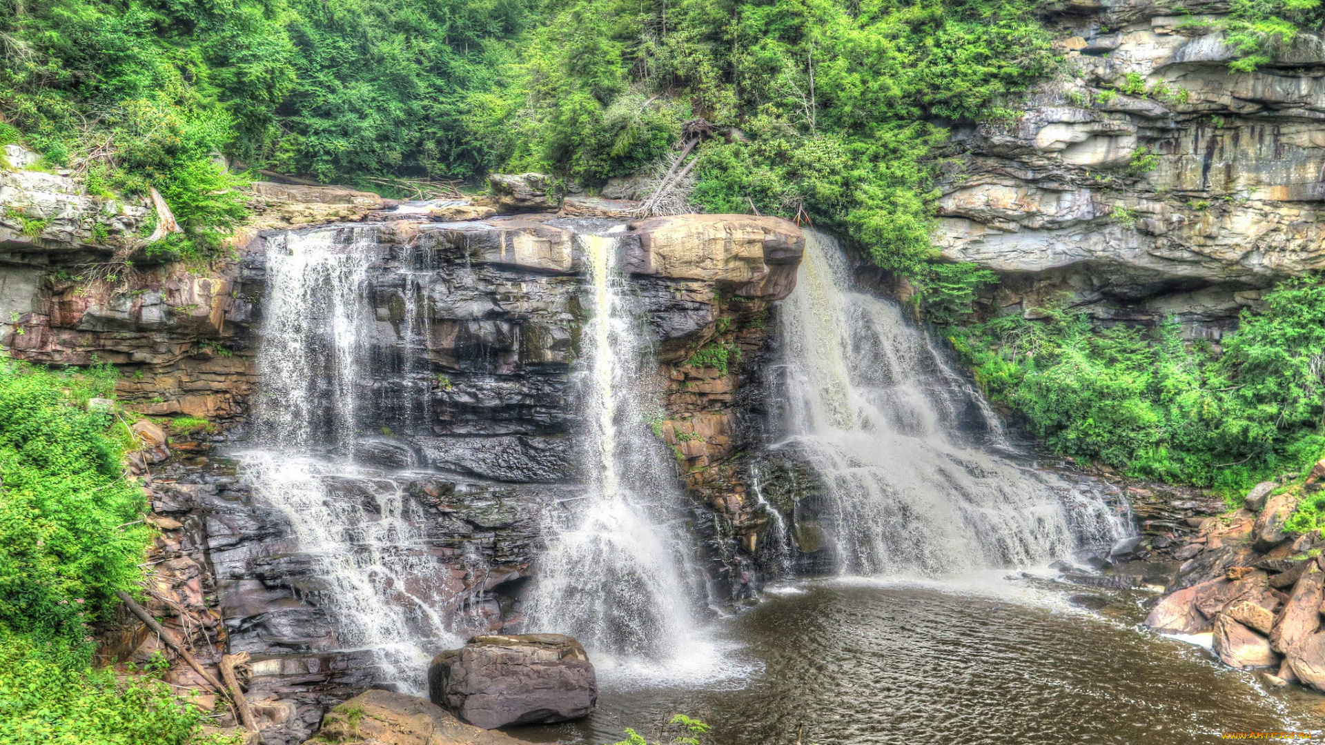 природа, водопады, река, лес, водопад