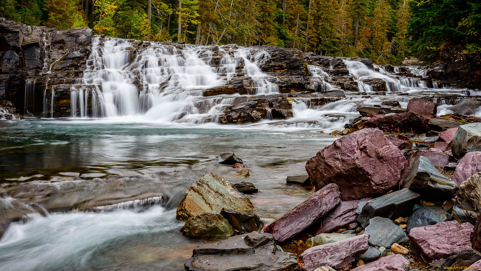 природа, водопады, водопад, река, лес