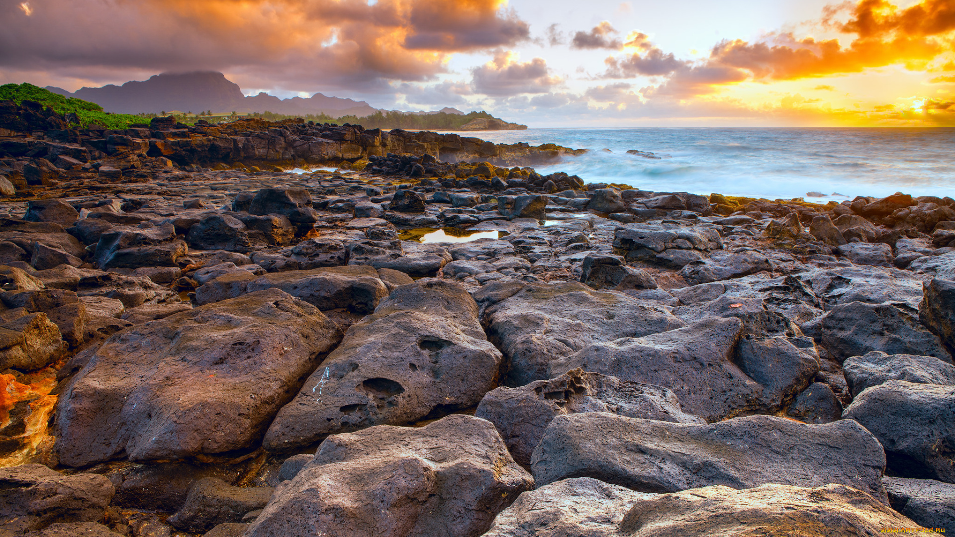 природа, восходы, закаты, облака, берег, камни, закат