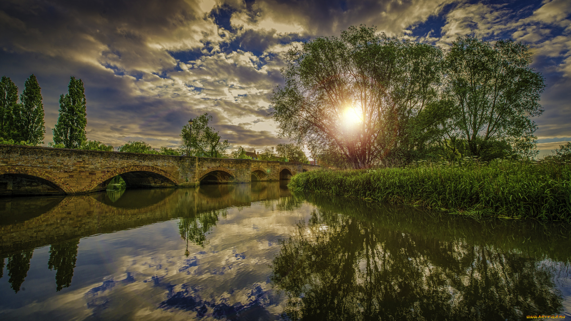 природа, восходы, закаты, рассвет, мост, река