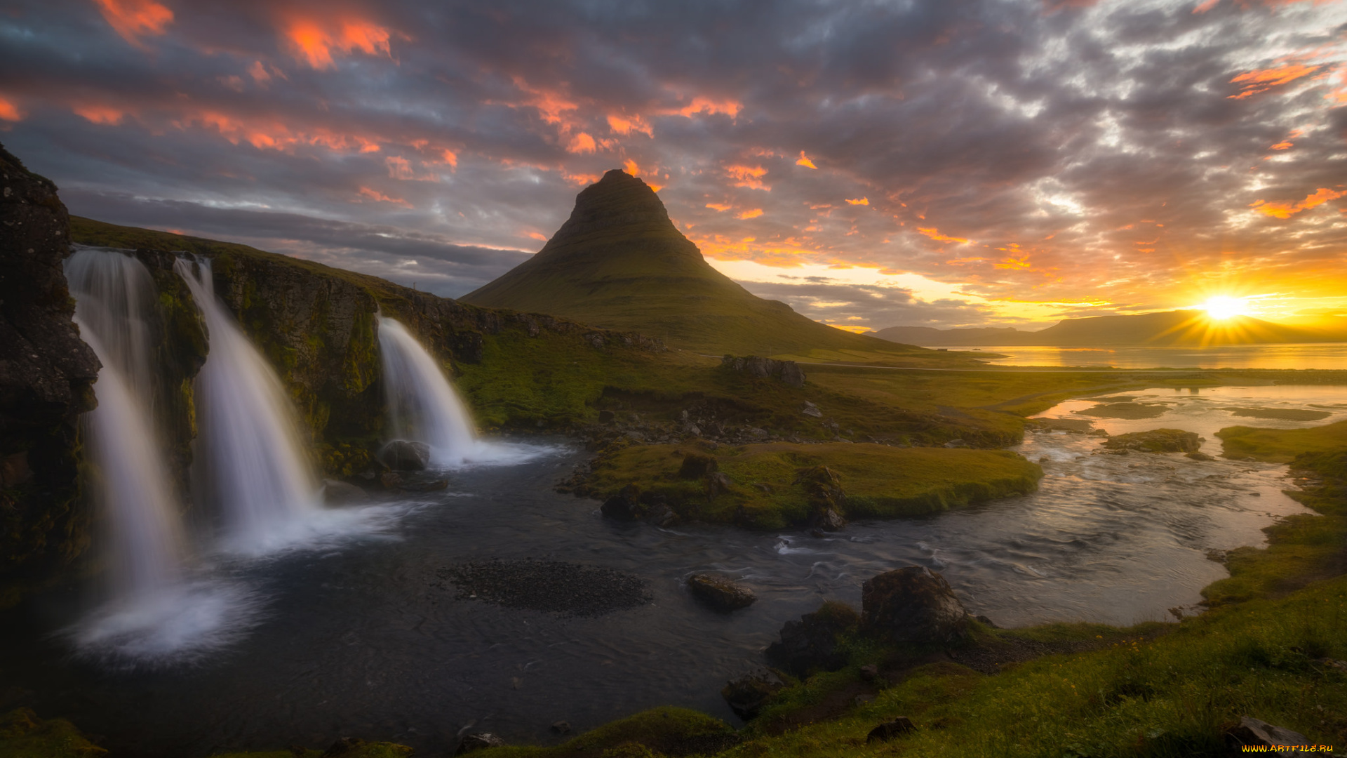 природа, восходы, закаты, водопады, гора, закат
