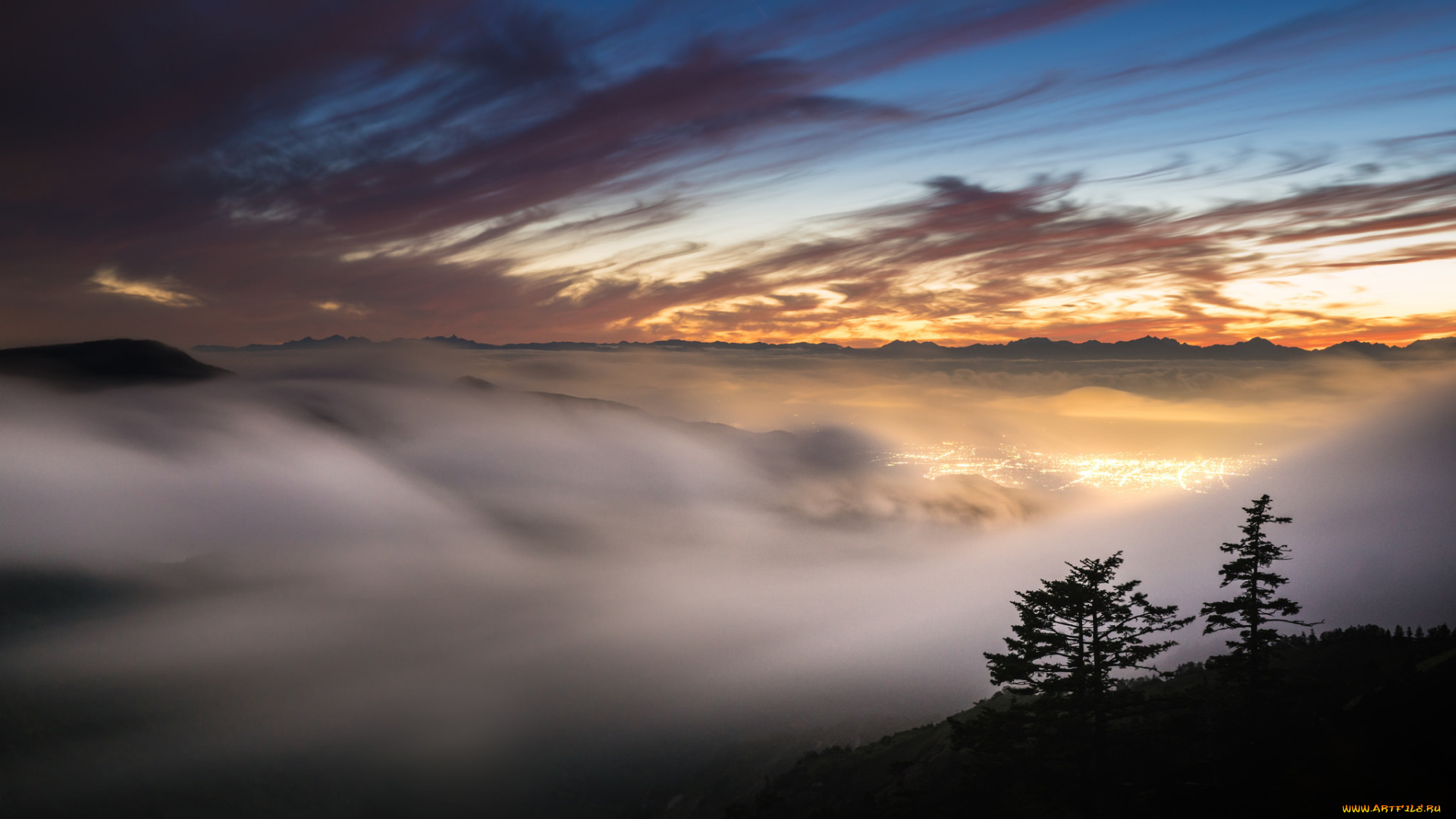 природа, восходы, закаты, закат, небо, туман