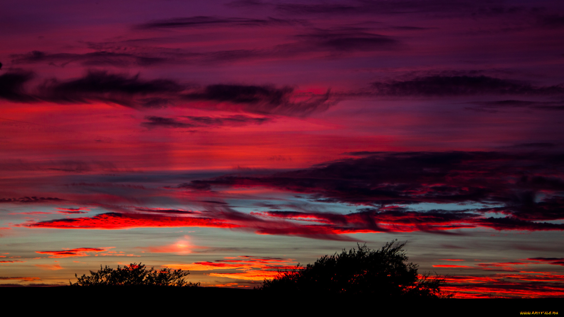 природа, восходы, закаты, заря, малиновая, облака