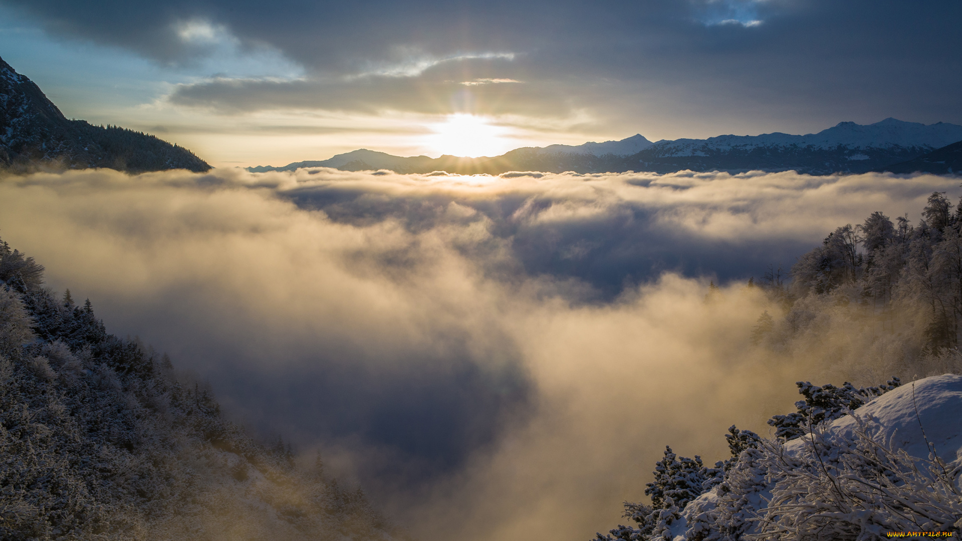 природа, восходы, закаты, зима, восход, утро