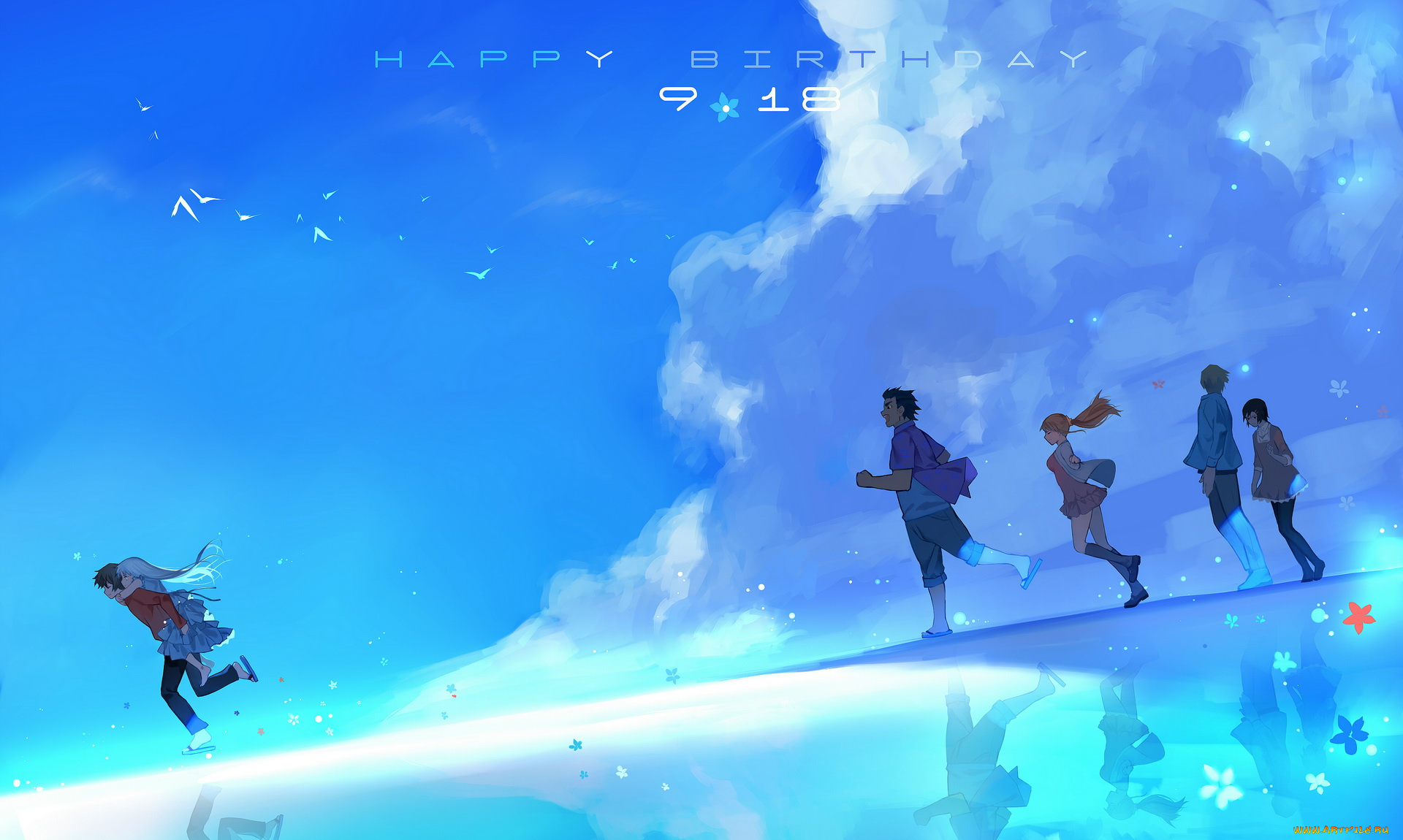 аниме, anohana, небо, joseph, lee, девушки, парни, yadomi, jinta, tsurumi, chiriko, honma, meiko, hisakawa, tetsudou, anjou, naruko