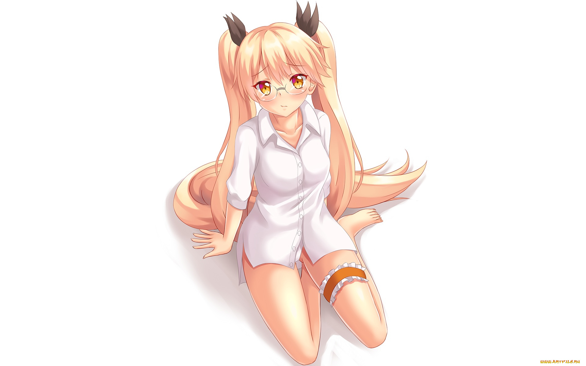 аниме, unknown, , другое, волосы, фон, взгляд, очки, девушка