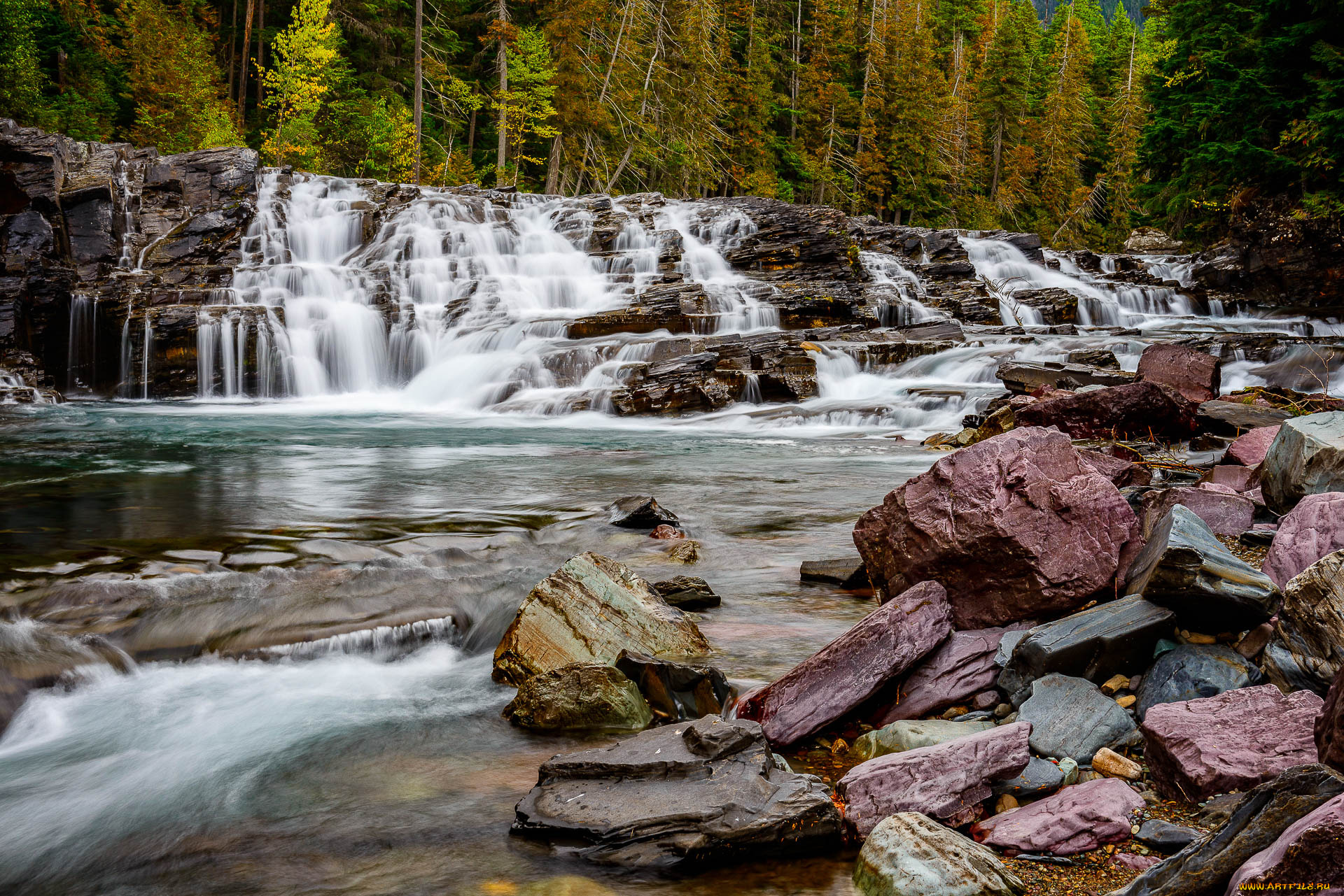 природа, водопады, водопад, река, лес