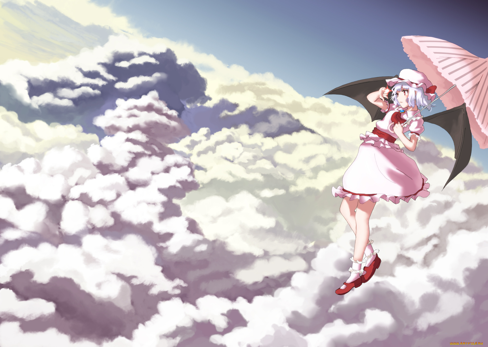 аниме, touhou, облака, арт, remilia, scarlet, kujou, natsume, девушка