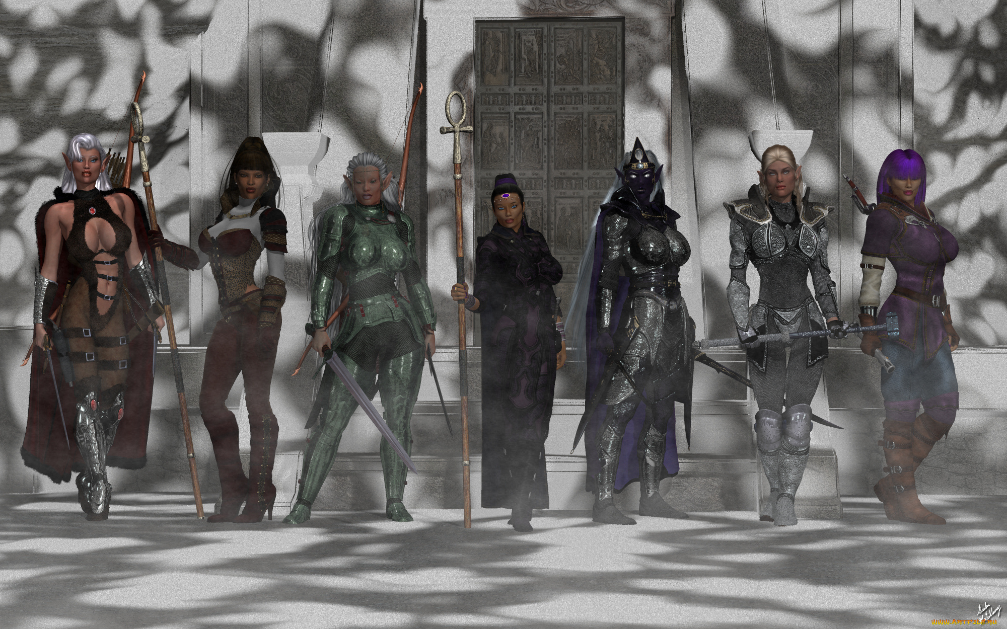 3д, графика, фантазия, , fantasy, оружие, фон, взгляд, девушки, эльфийки