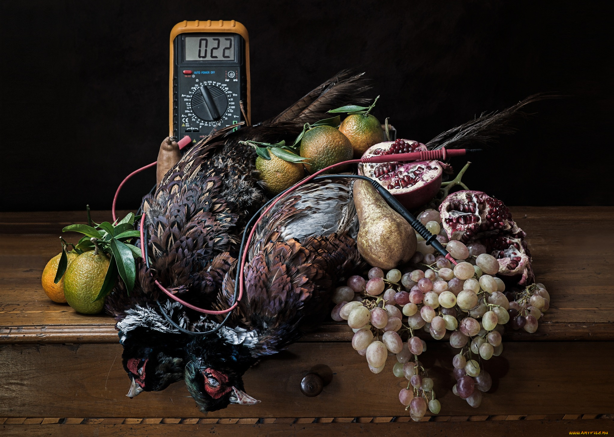 еда, натюрморт, часы, виноград, фрукты, дичь