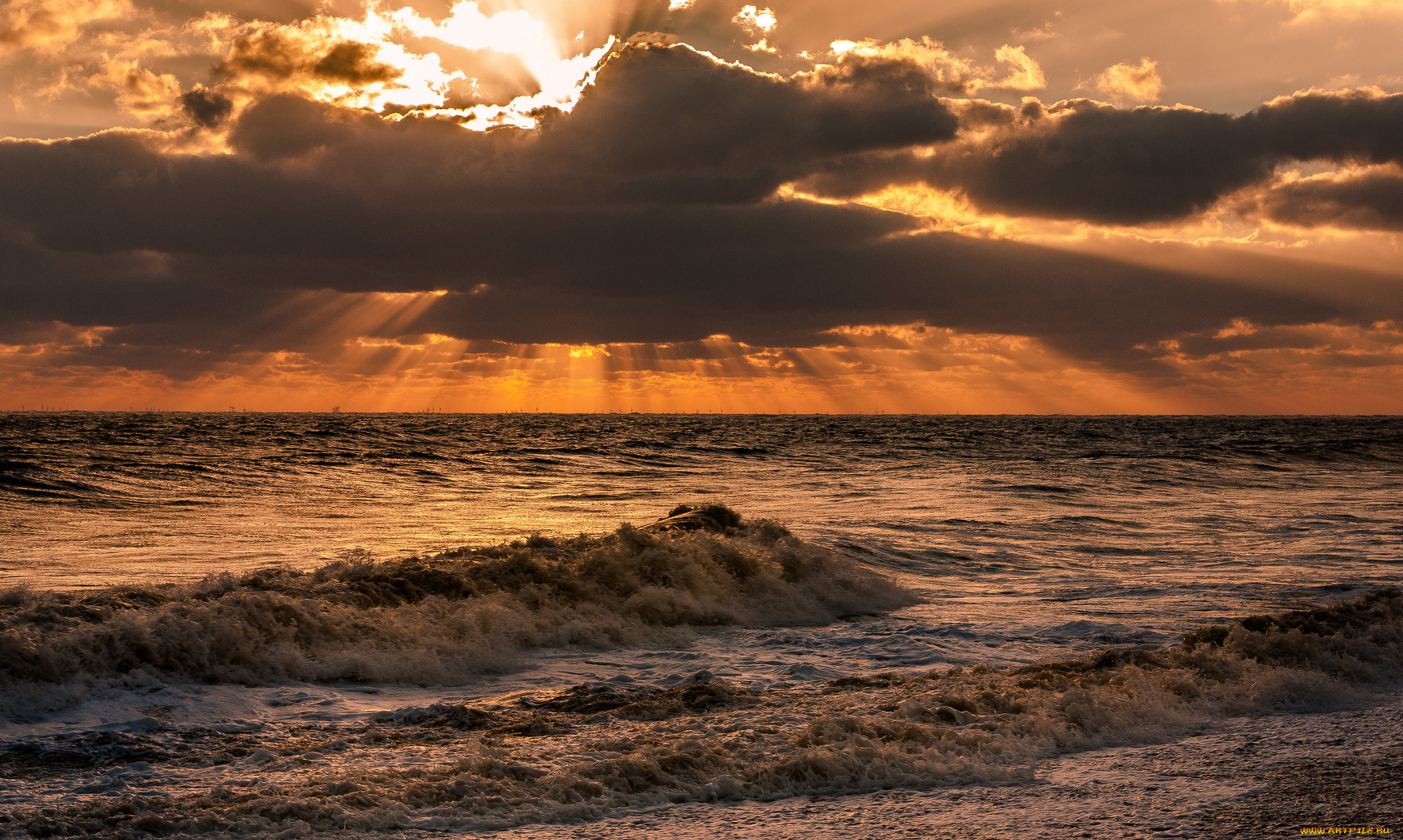 природа, моря, океаны, океан, волны, тучи, сумрак