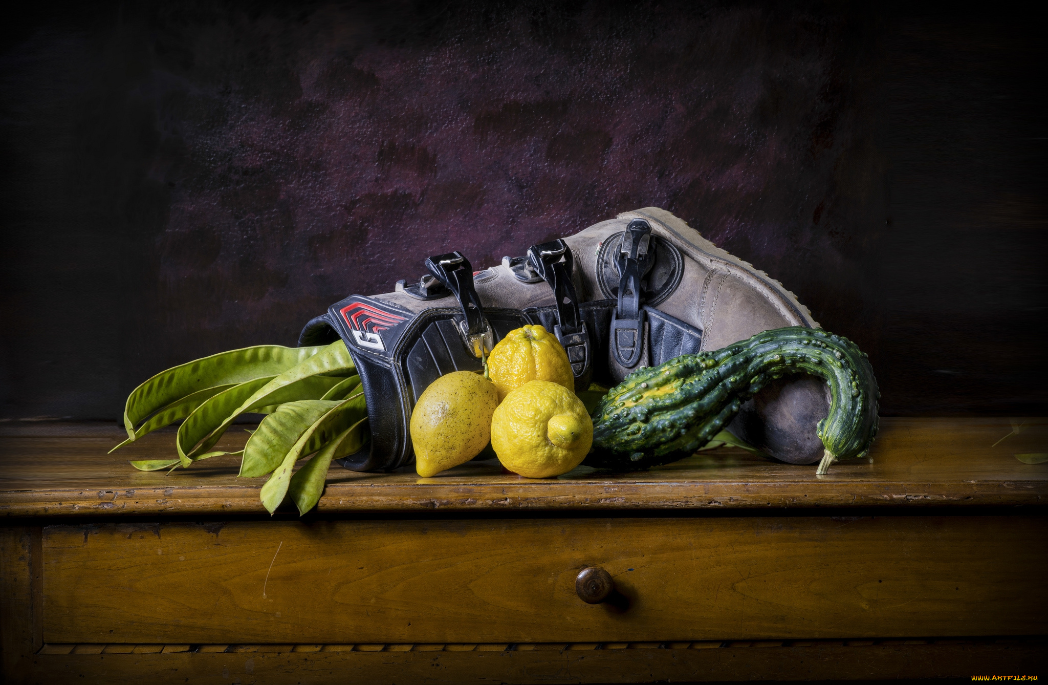 еда, натюрморт, овощи, лимоны, башмак