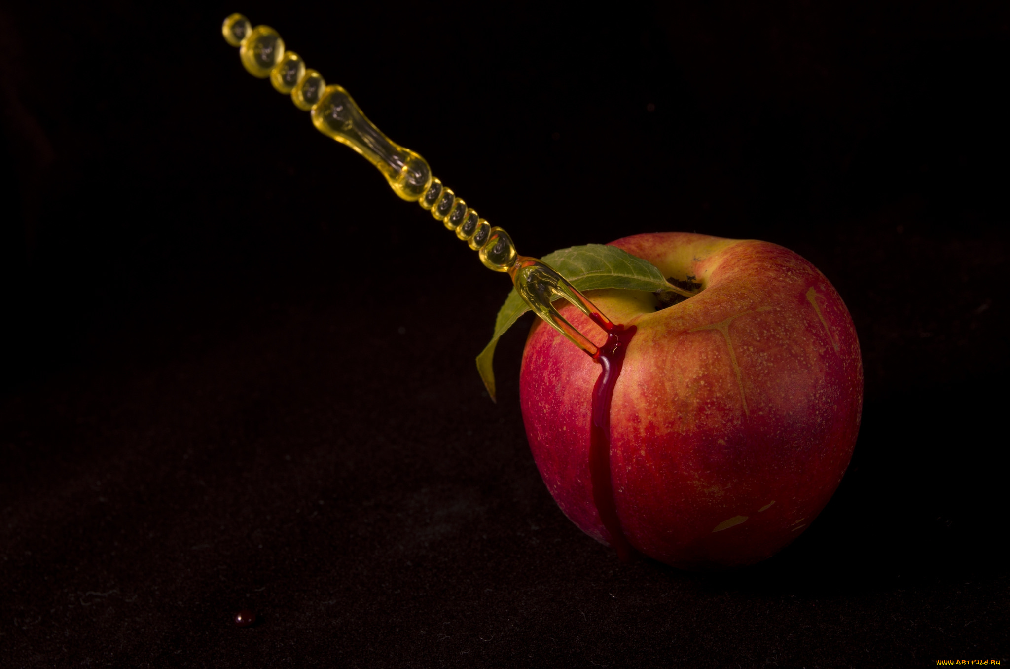 еда, Яблоки, вилка, яблоко