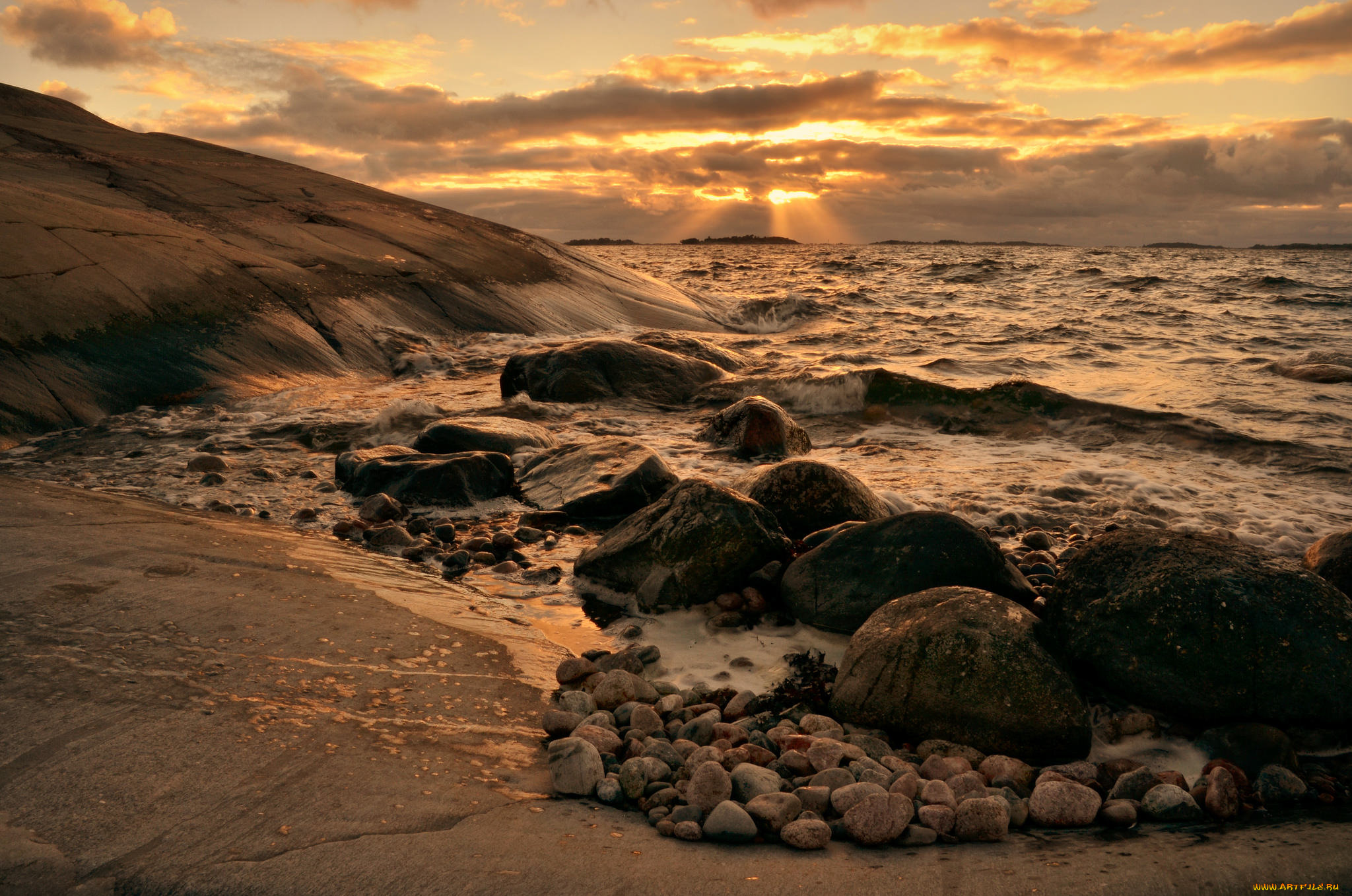 природа, побережье, сумрак, тучи, скалы, океан