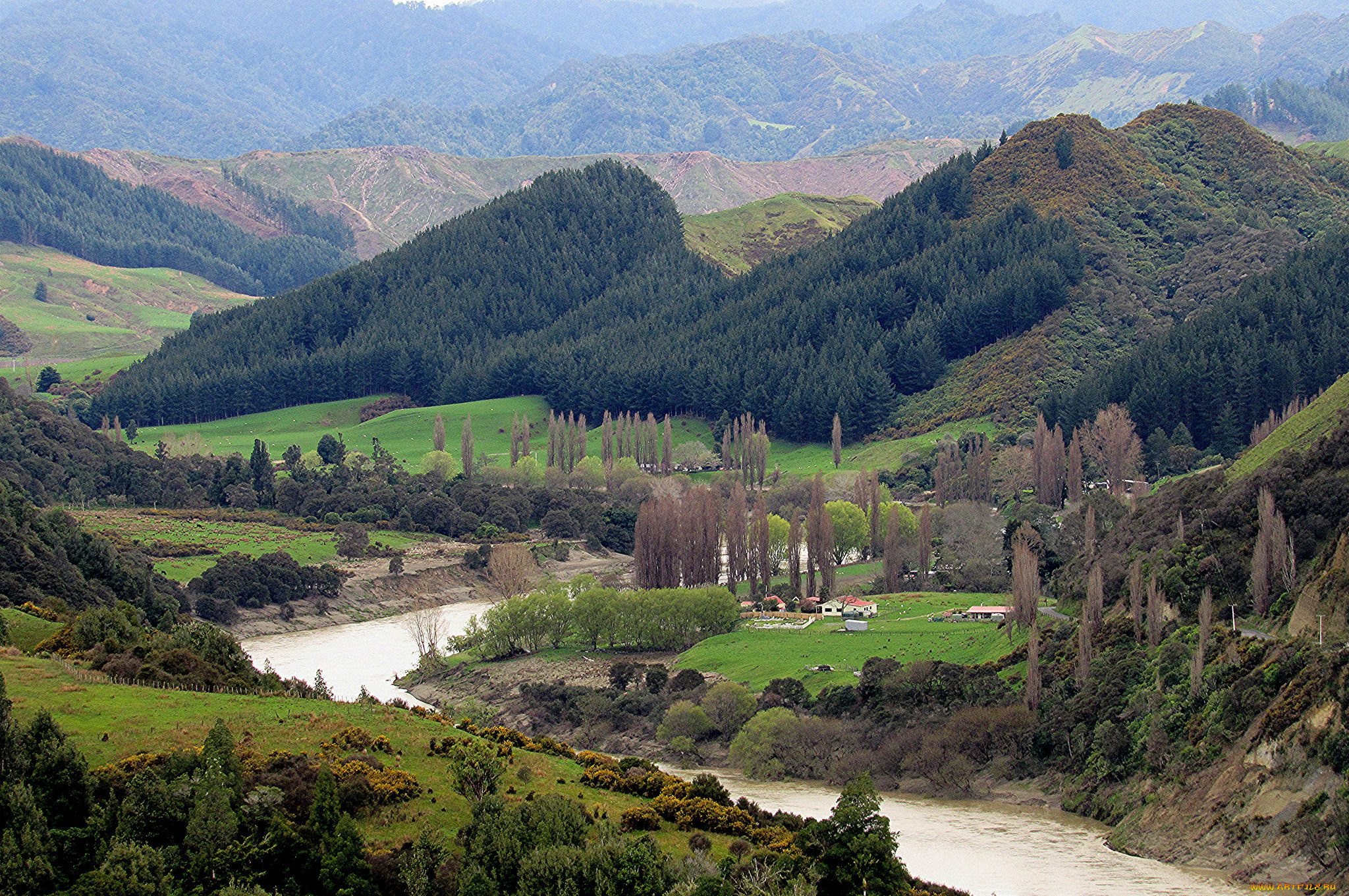 природа, реки, озера, пейзаж, река, деревья, горы